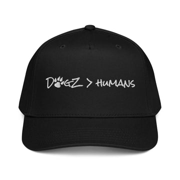 Dogz > Humans Hat - Black with White Embroidery - In Dogz We Trust - Front View