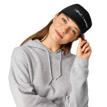 Dogz > Humans Hat - Black with White Embroidery - In Dogz We Trust - Female Model - Front View