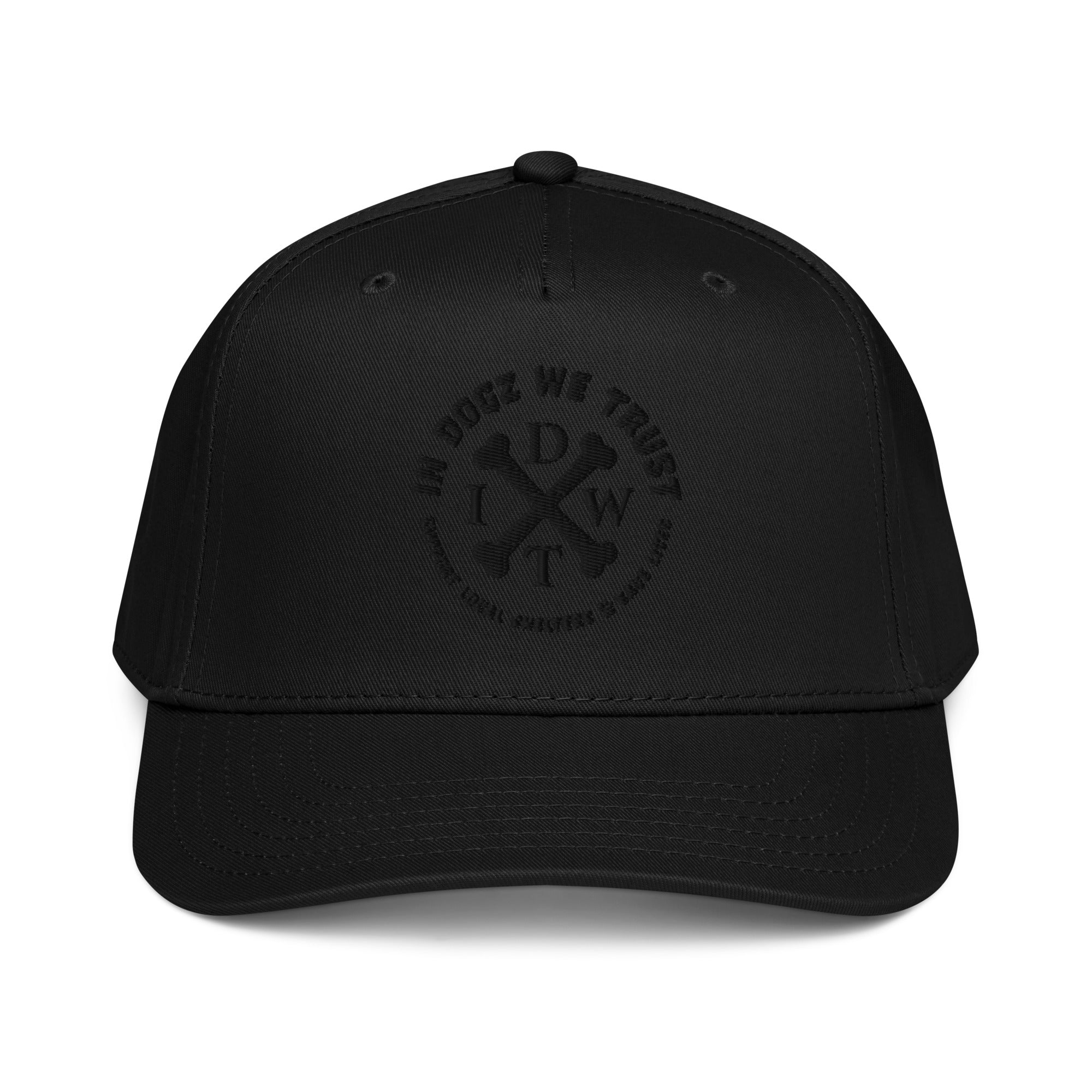 IDWT Black Out Embroidered Hat - In Dogz We Trust - Black Hat, Black Embroidered Logo - Front View