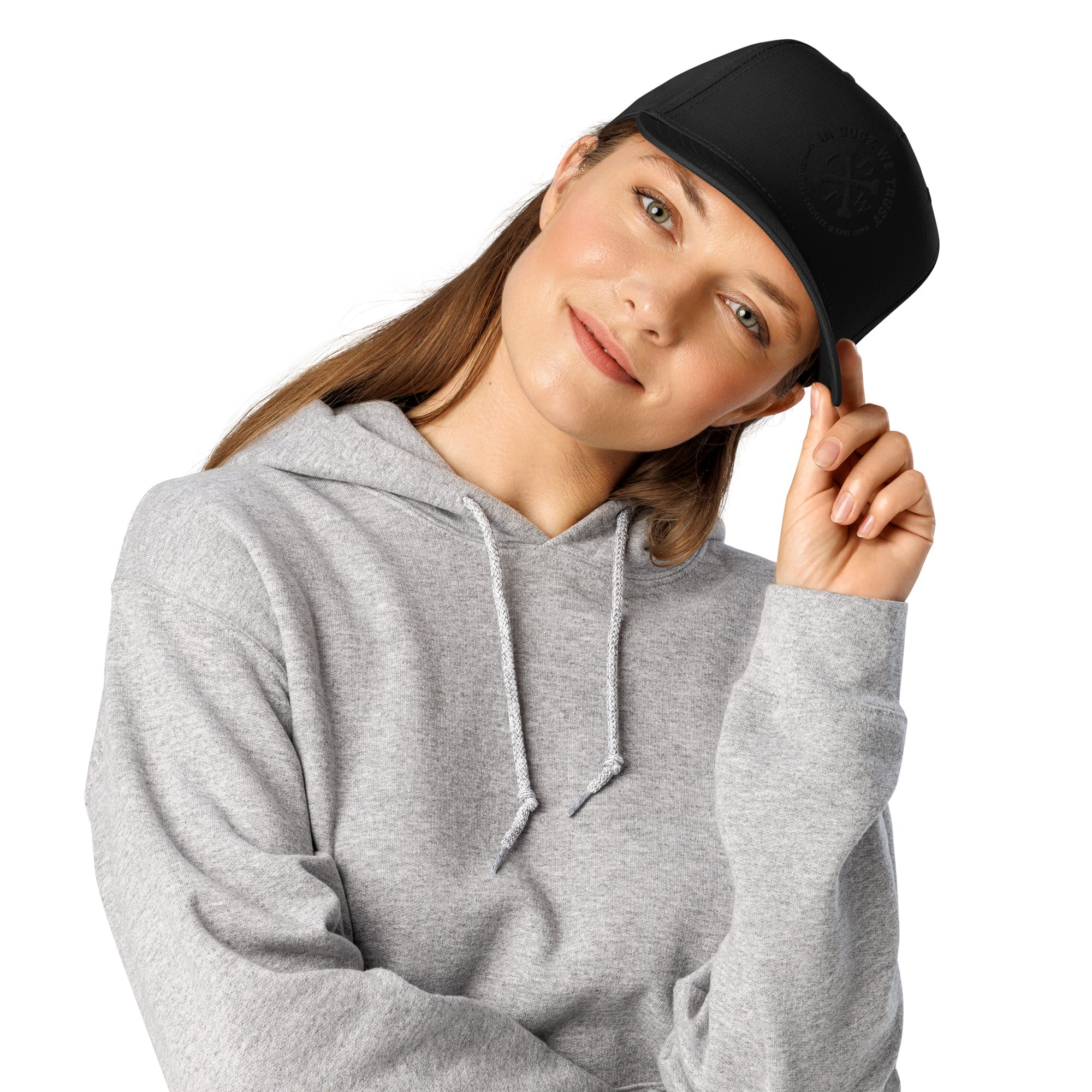 IDWT Black Out Embroidered Hat - In Dogz We Trust - Black Hat, Black Embroidered Logo - Female Model