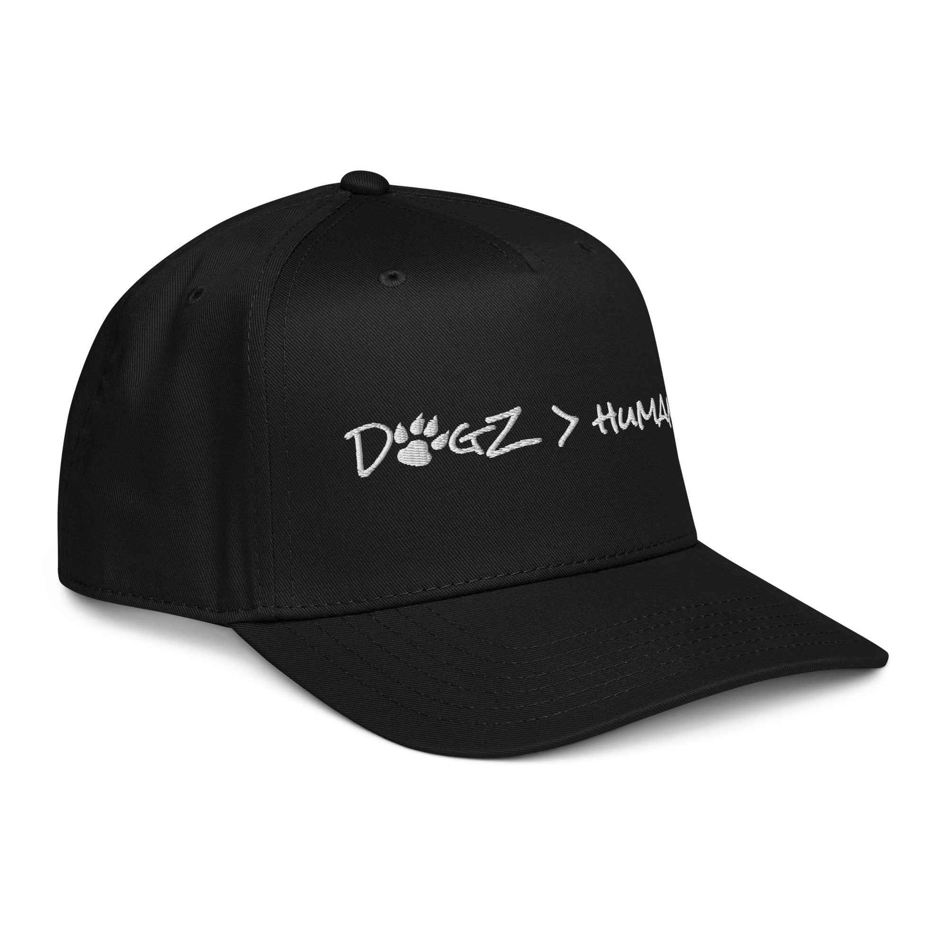Dogz > Humans Hat - Black with White Embroidery - In Dogz We Trust - Side View