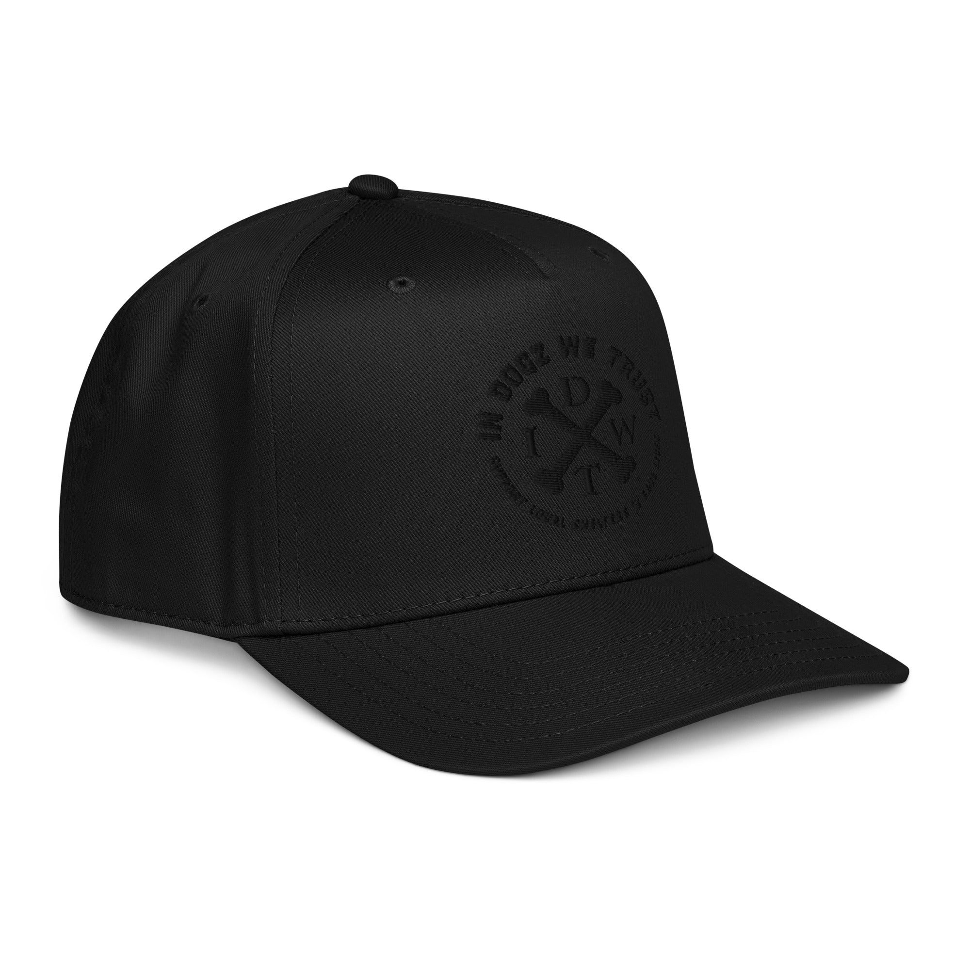 IDWT Black Out Embroidered Hat - In Dogz We Trust - Black Hat, Black Embroidered Logo - Side View