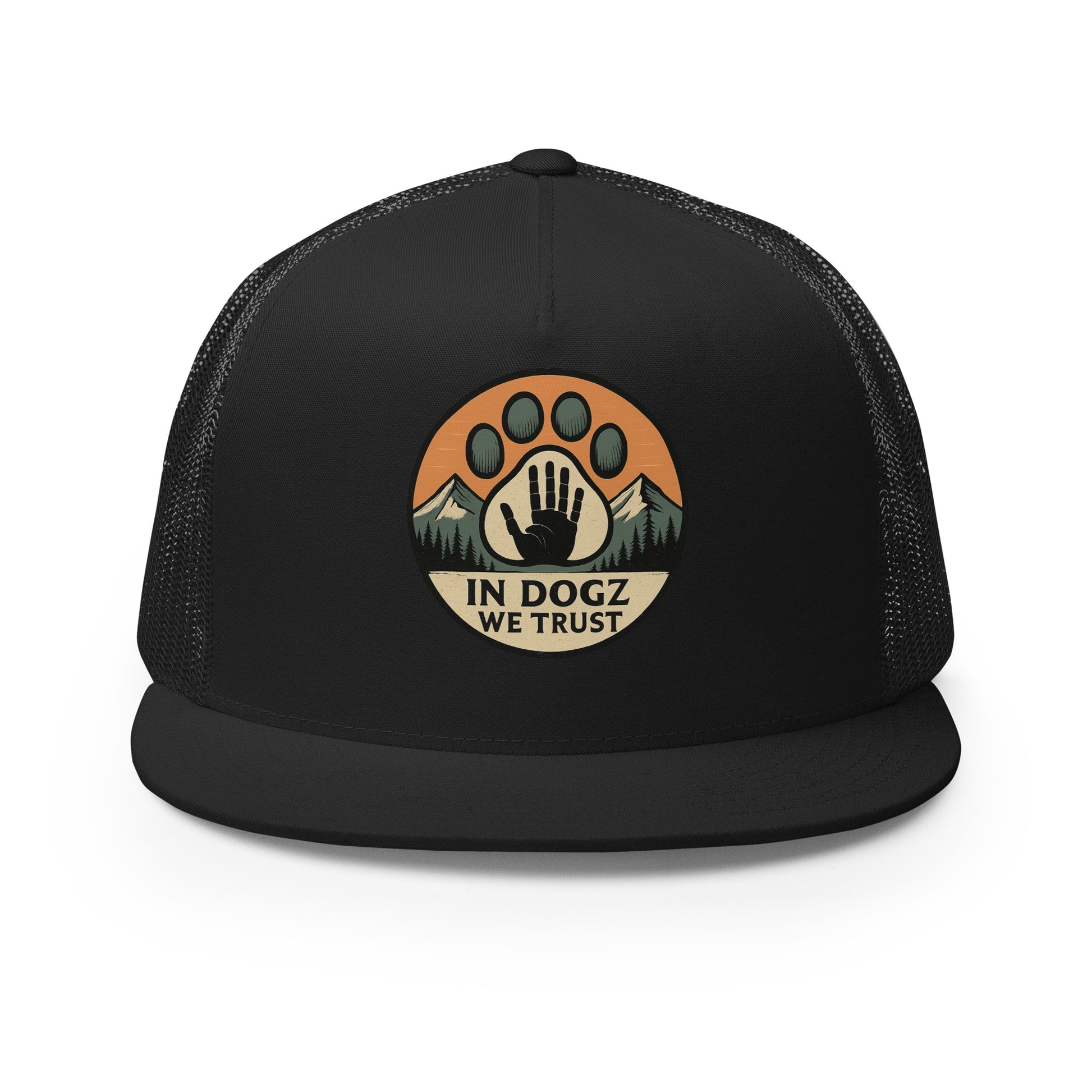 High Five Trucker Hat - Black with Dog Paw Design - In Dogz We Trust - Front View