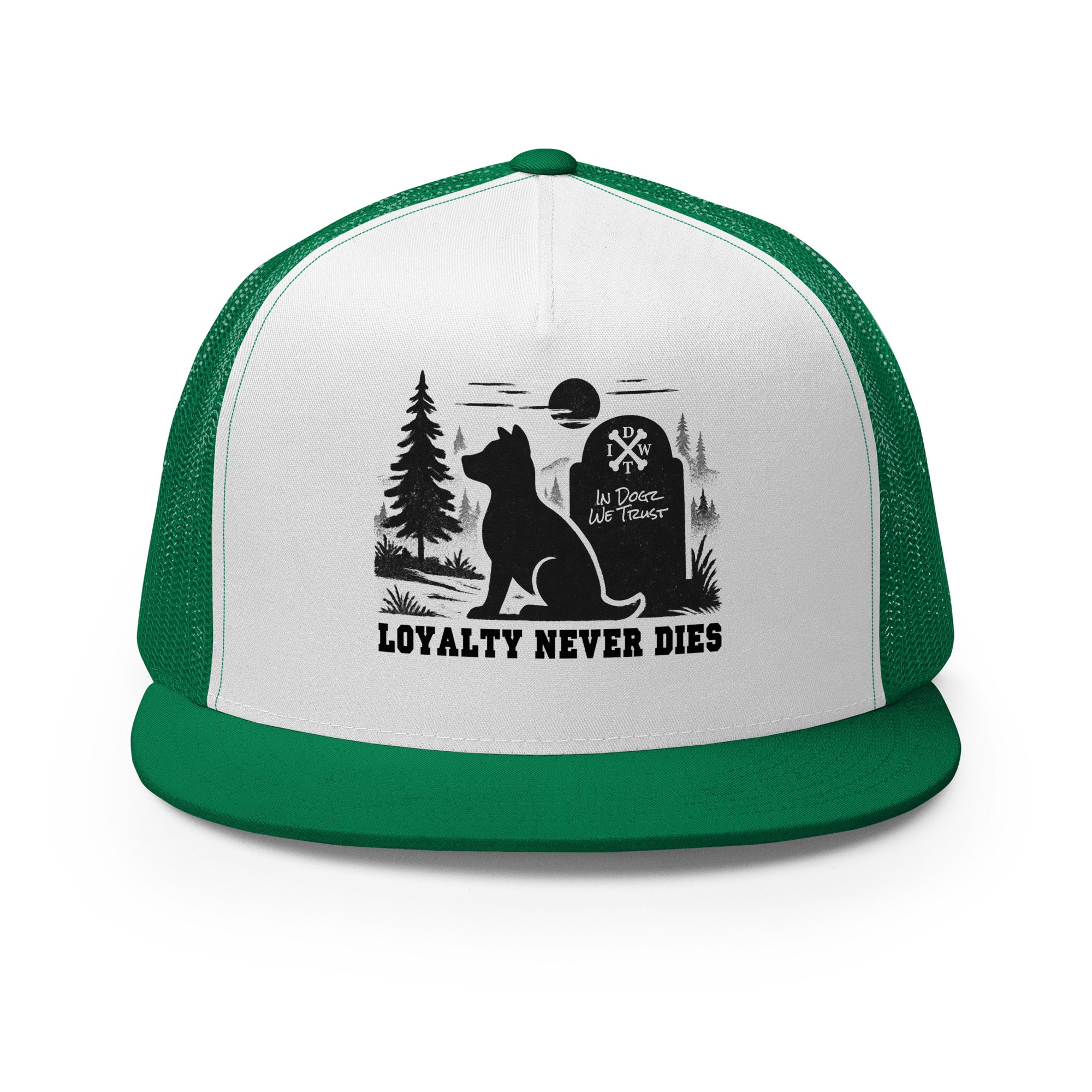 Loyalty Never Dies Trucker Hat - Kelly Green/White - In Dogz We Trust - Front View