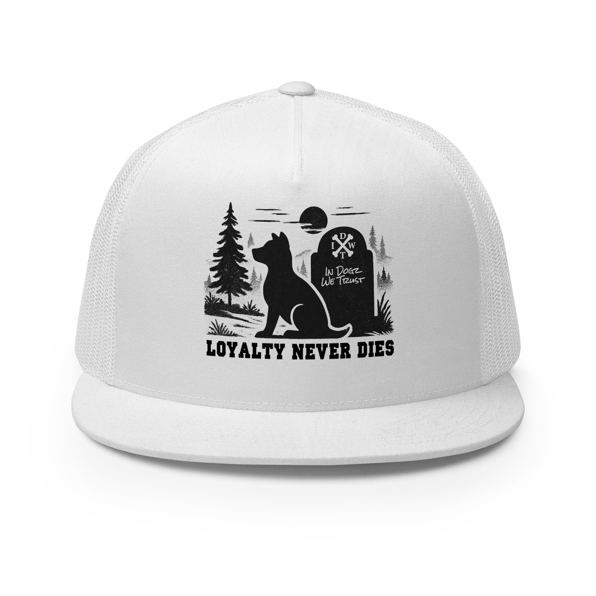 Loyalty Never Dies Trucker Hat - White - In Dogz We Trust - Front View