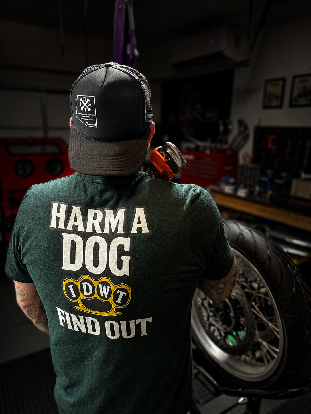 Harm a Dog & Find Out - Dark Grey Heather Unisex T-Shirt - In Dogz We Trust - Back View