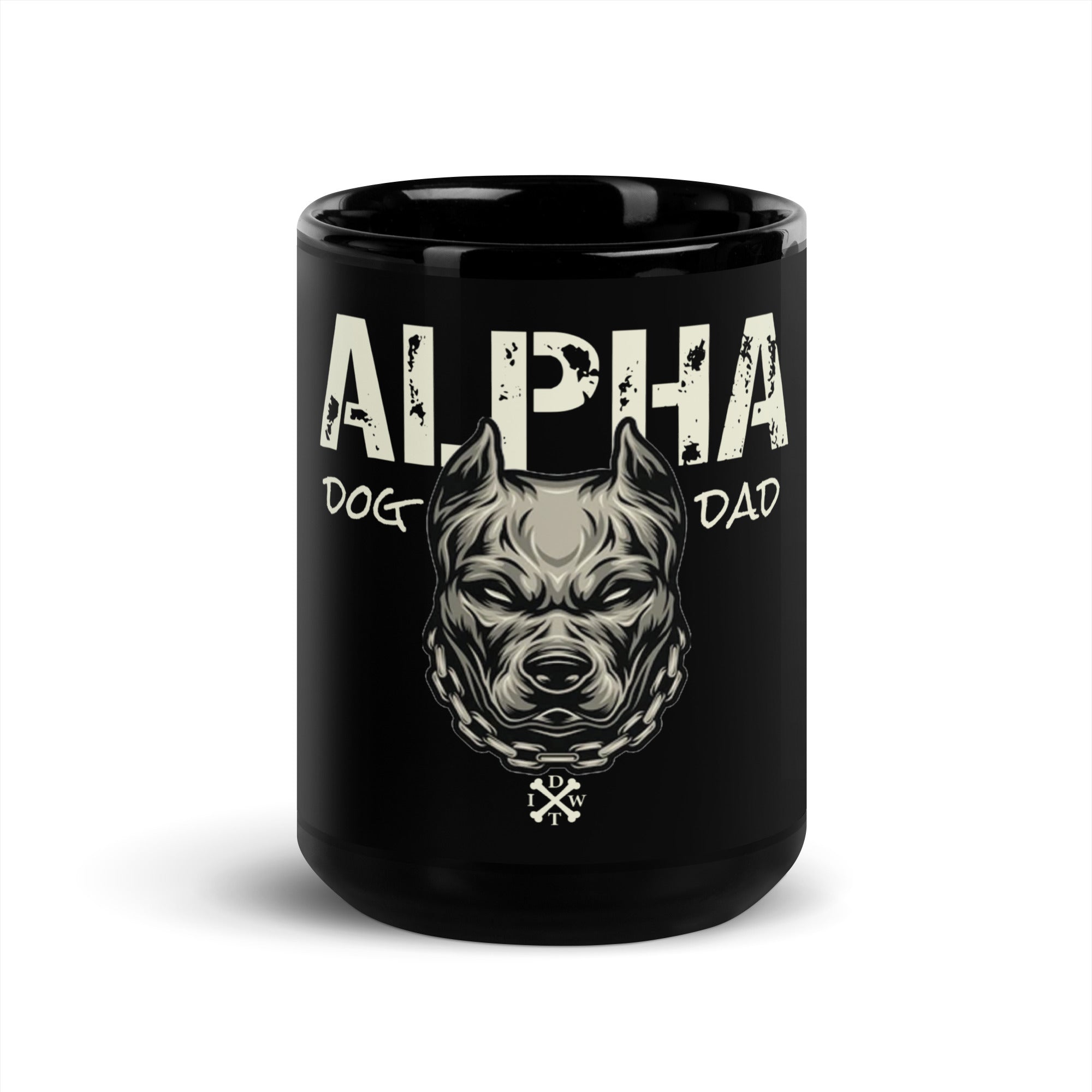 Alpha Dog Dad Mug - Black with Pit Bull Design - In Dogz We Trust - 15 oz Ceramic