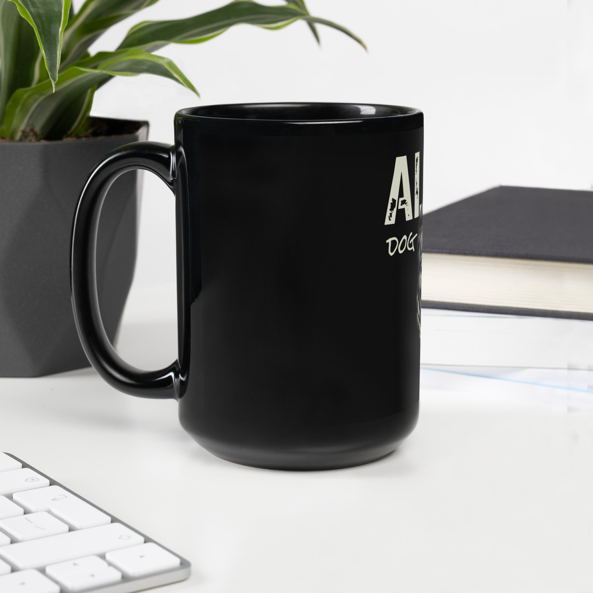 Alpha Dog Dad Mug - Black with Pit Bull Design - In Dogz We Trust - 15 oz Ceramic - Side View