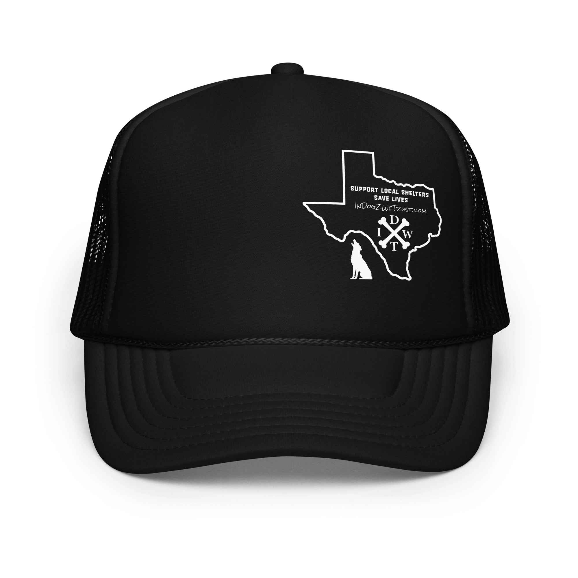 TX Support Local Dog Shelters: Texas Trucker Hat - In Dogz We Trust - Black
