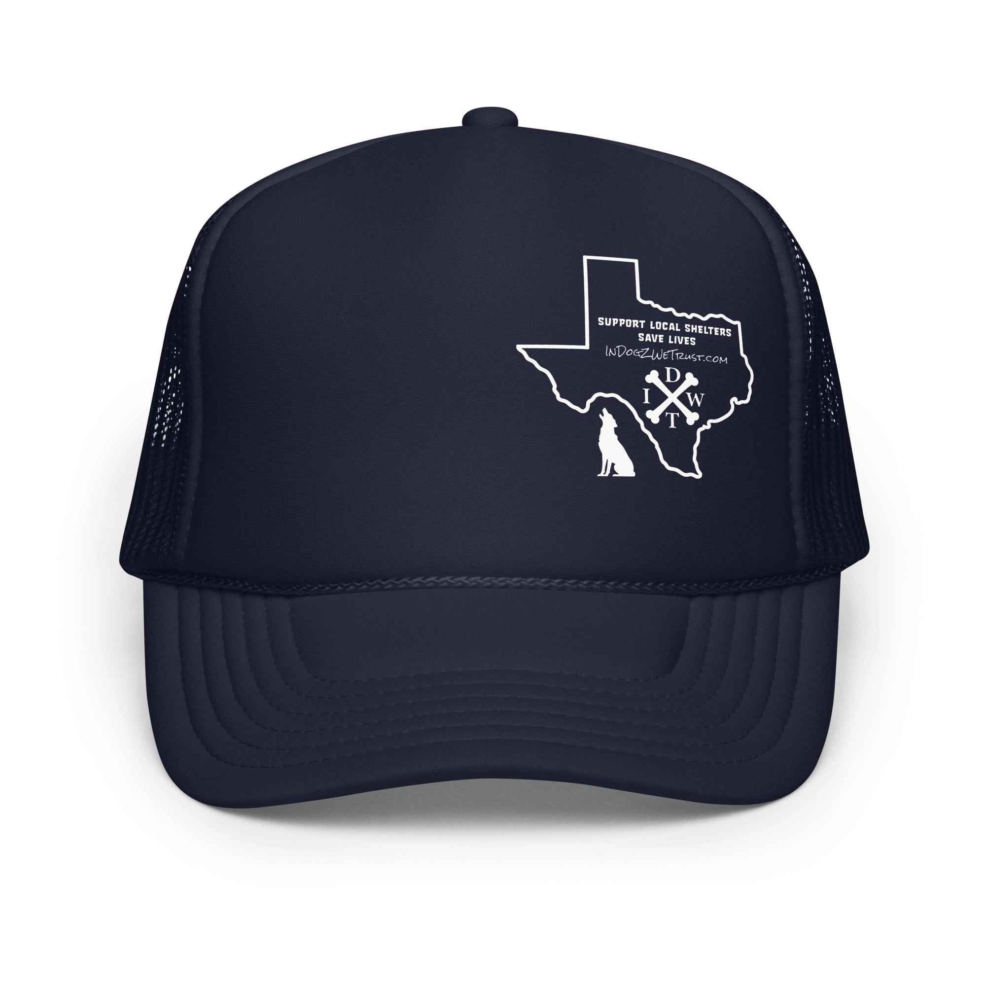 TX Support Local Dog Shelters: Texas Trucker Hat - In Dogz We Trust - Navy