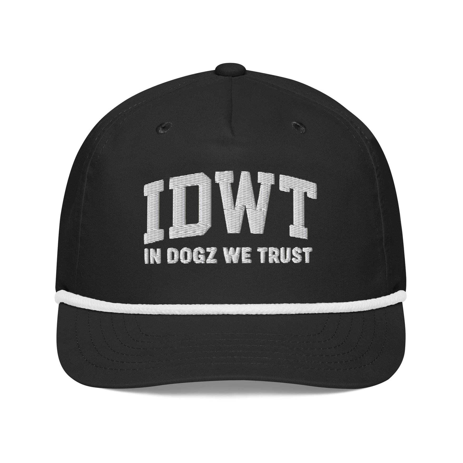IDWT Embroidered Rope Hat - Black / White - In Dogz We Trust - Front View