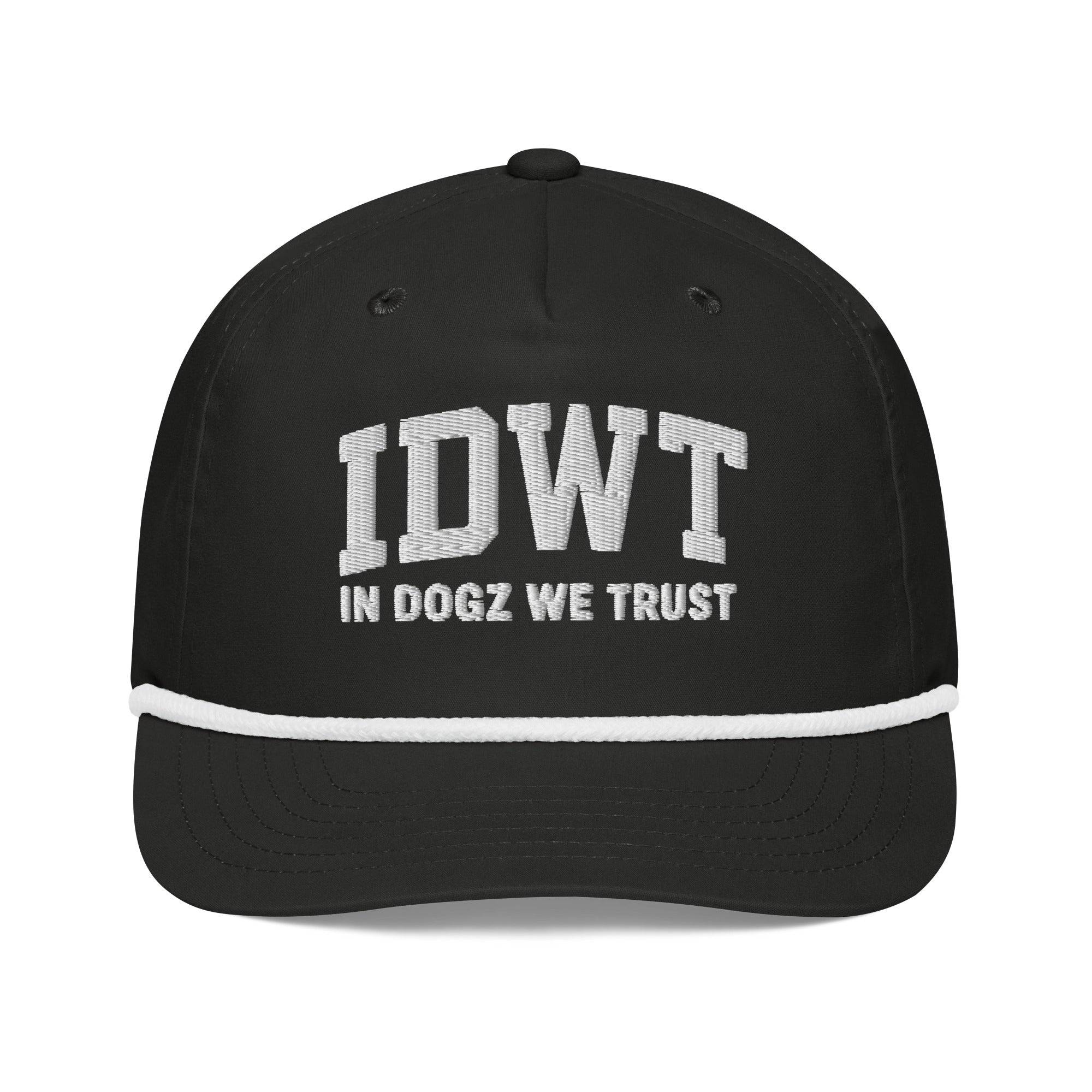 IDWT Embroidered Rope Hat - Black / White - In Dogz We Trust - Front View
