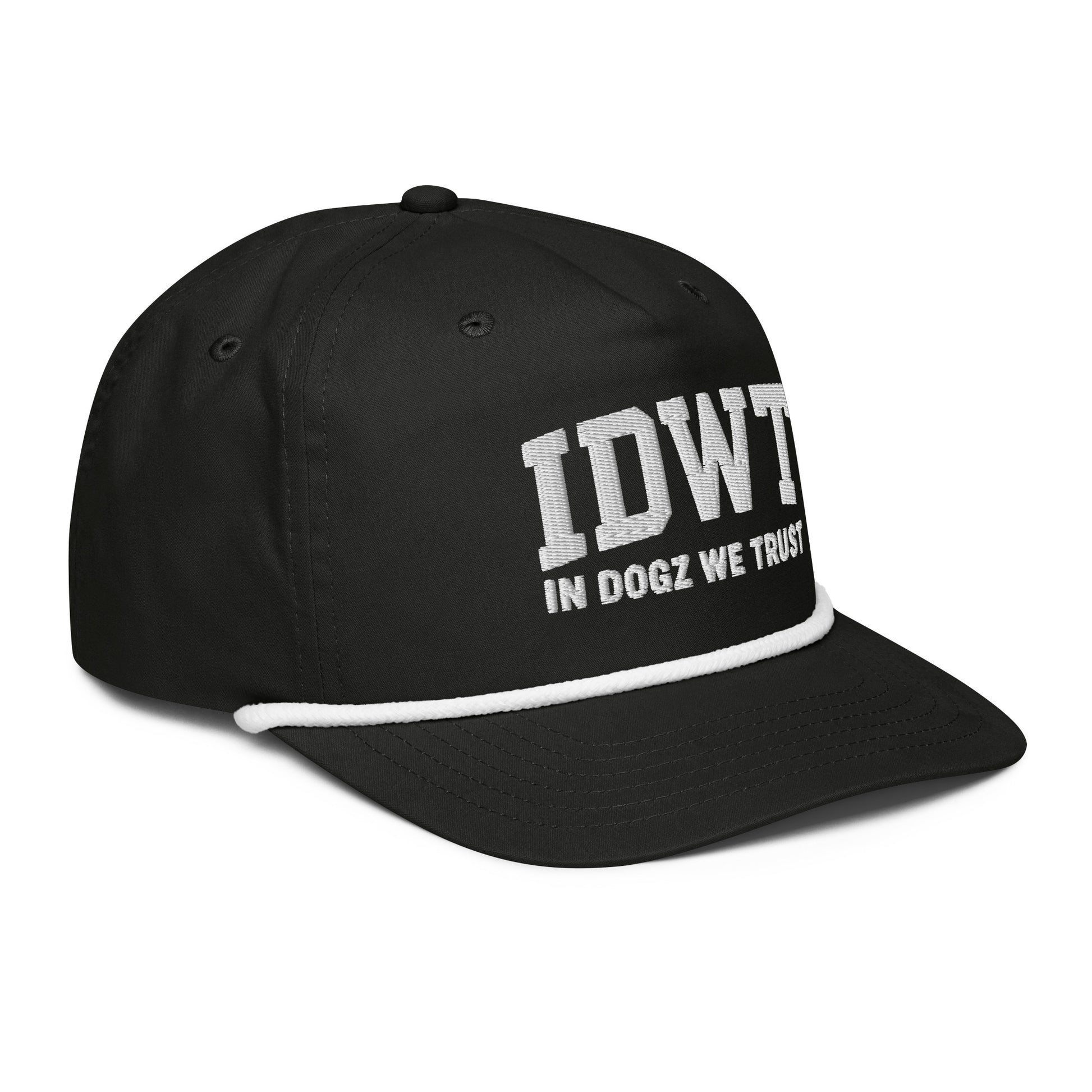 IDWT Embroidered Rope Hat - Black / White - In Dogz We Trust - Side View