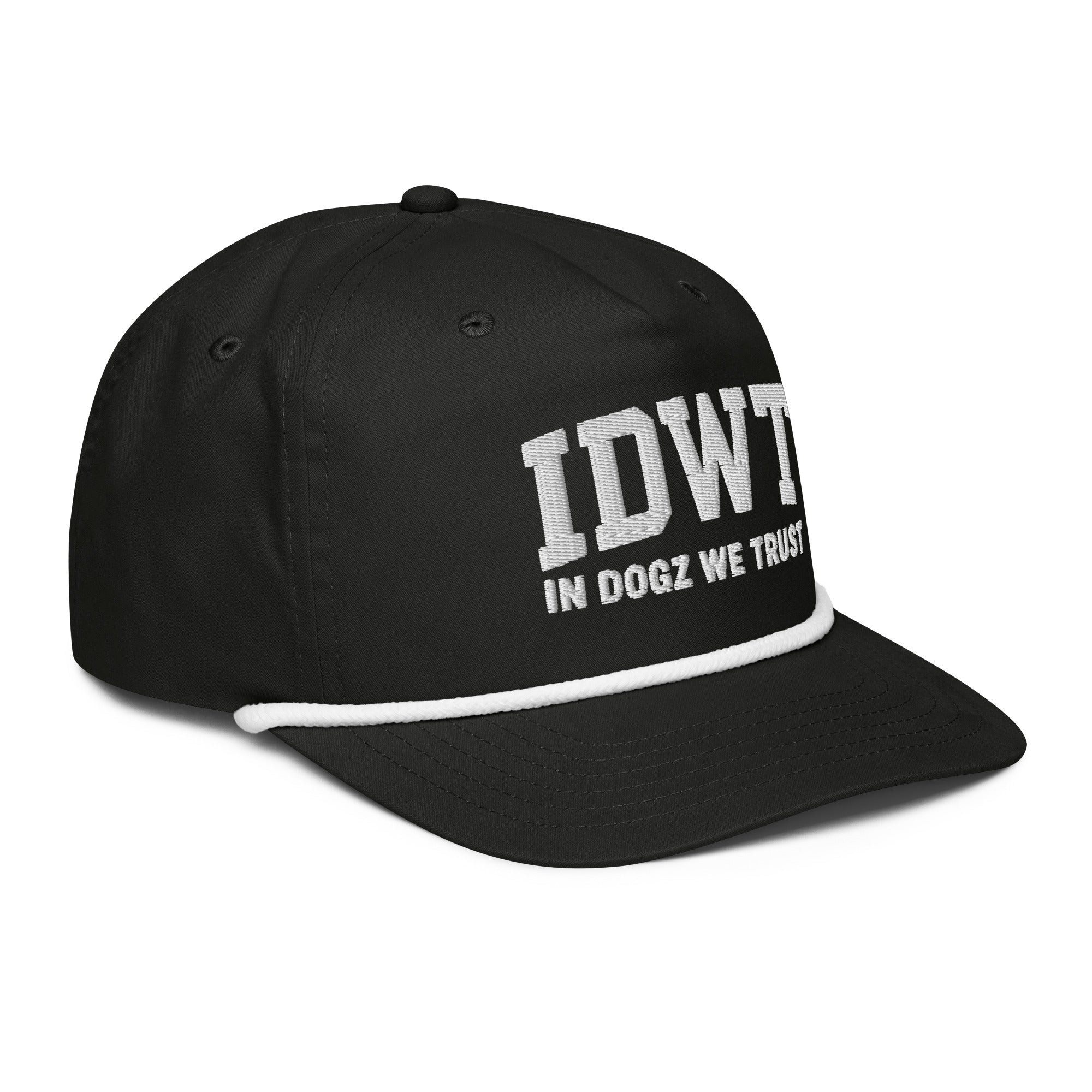IDWT Embroidered Rope Hat - Black / White - In Dogz We Trust - Side View
