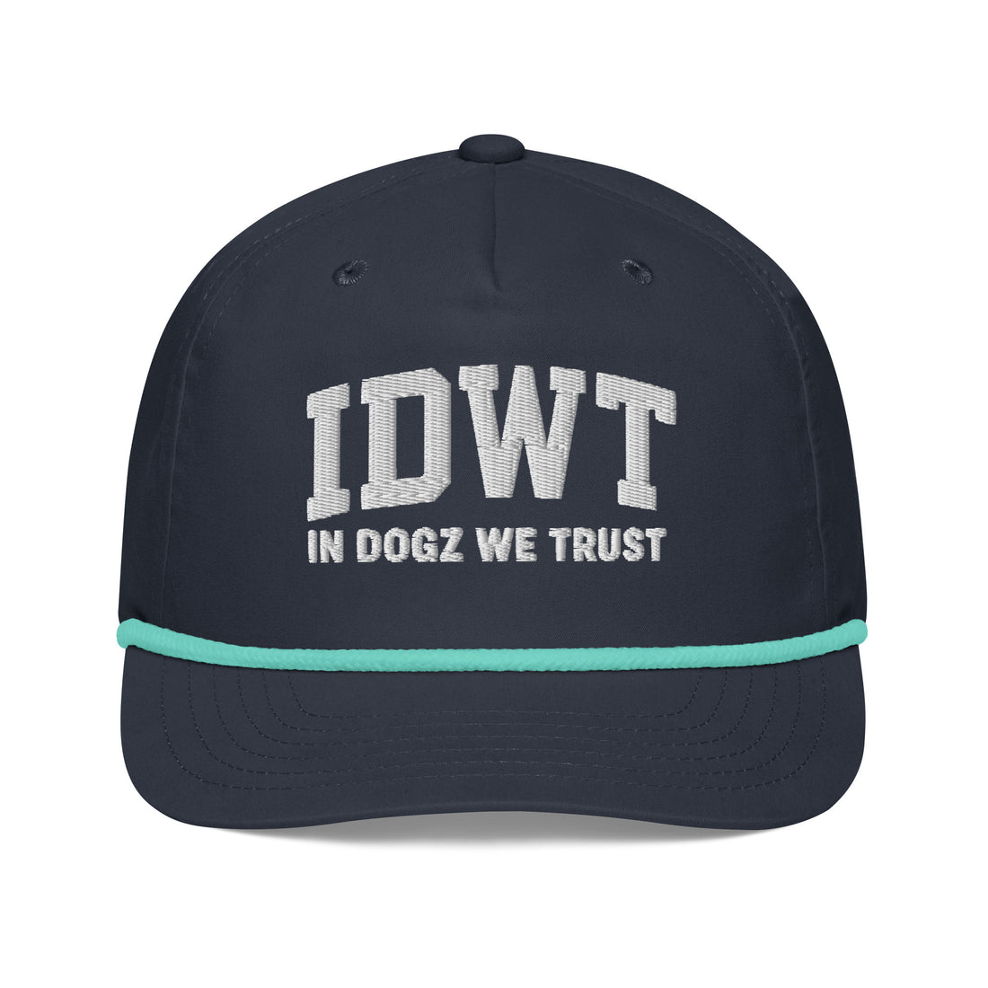 IDWT Embroidered Rope Hat - Navy / Teal - In Dogz We Trust - Front View