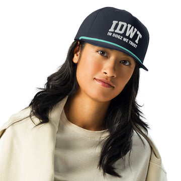 IDWT Embroidered Rope Hat - Navy / Teal - In Dogz We Trust - Female Model - Front View