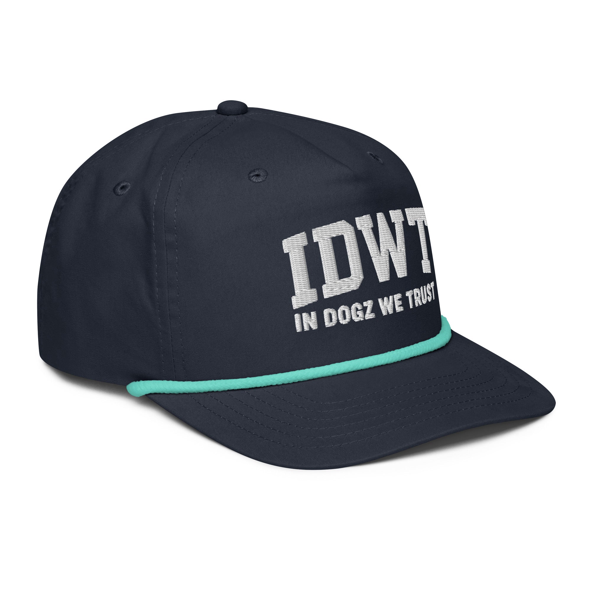 IDWT Embroidered Rope Hat - Navy / Teal - In Dogz We Trust - Side View
