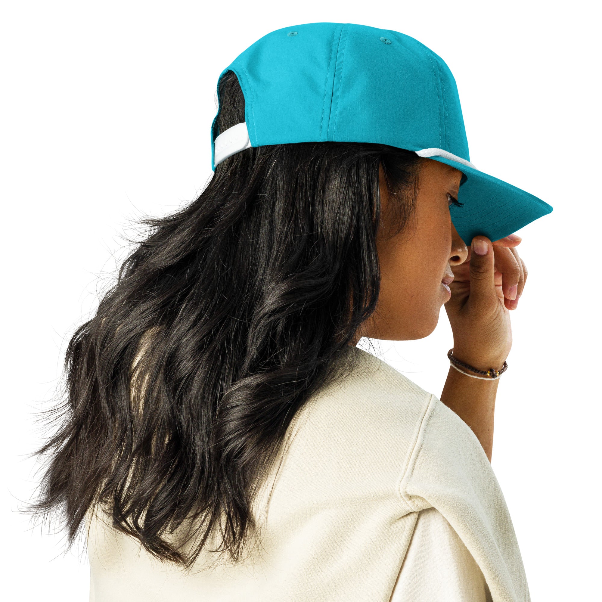 OG IDWT Rope Hat - Turquoise/White - In Dogz We Trust - Female Model - Back Side View