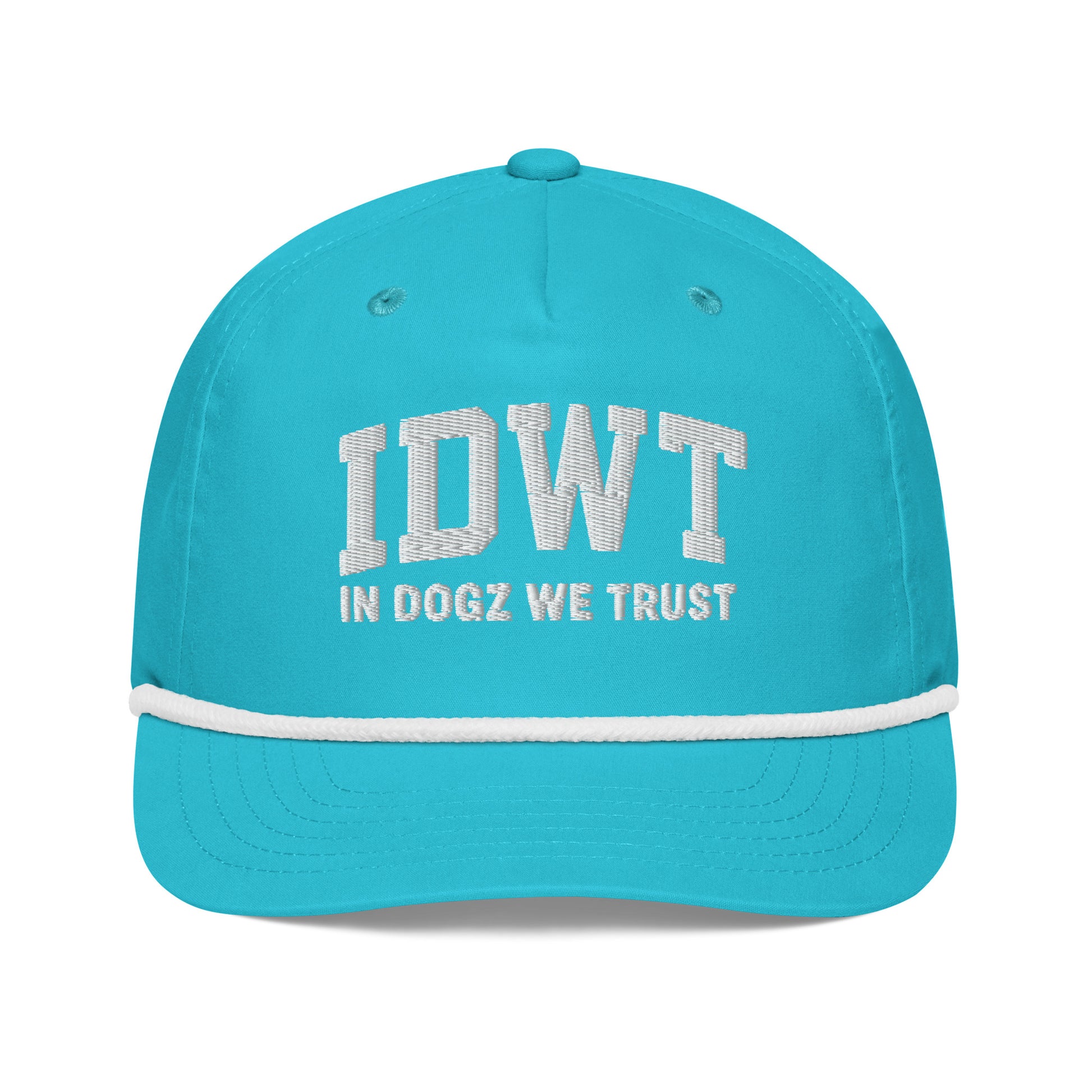 IDWT Embroidered Rope Hat - Turquoise/White - In Dogz We Trust - Front View