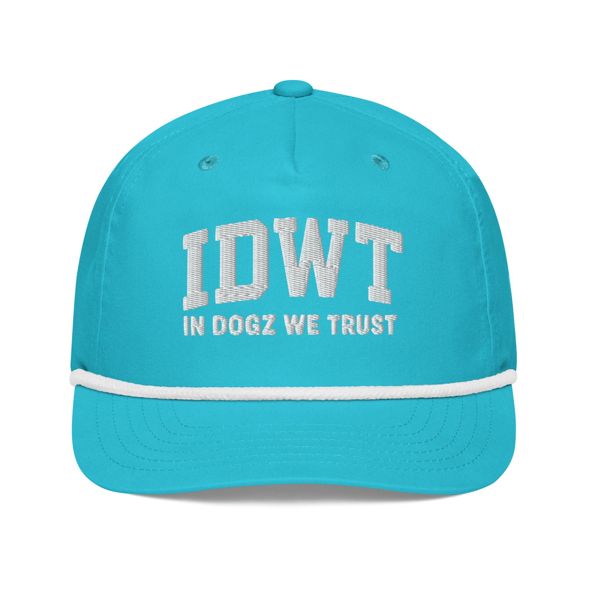 IDWT Embroidered Rope Hat - Turquoise/White - In Dogz We Trust - Front View