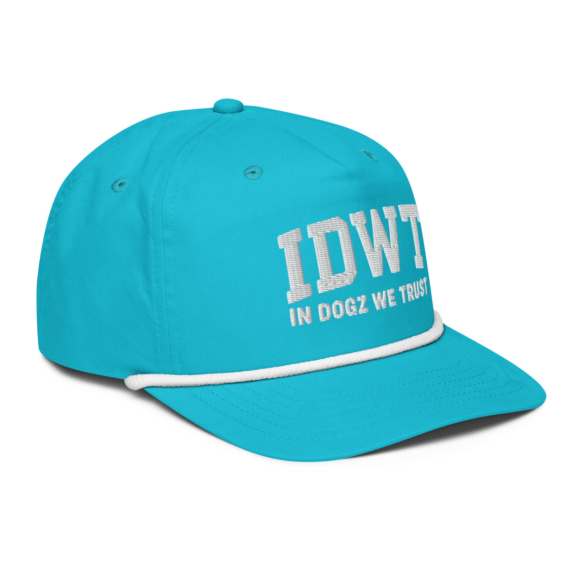 IDWT Embroidered Rope Hat - Turquoise/White - In Dogz We Trust - Side View