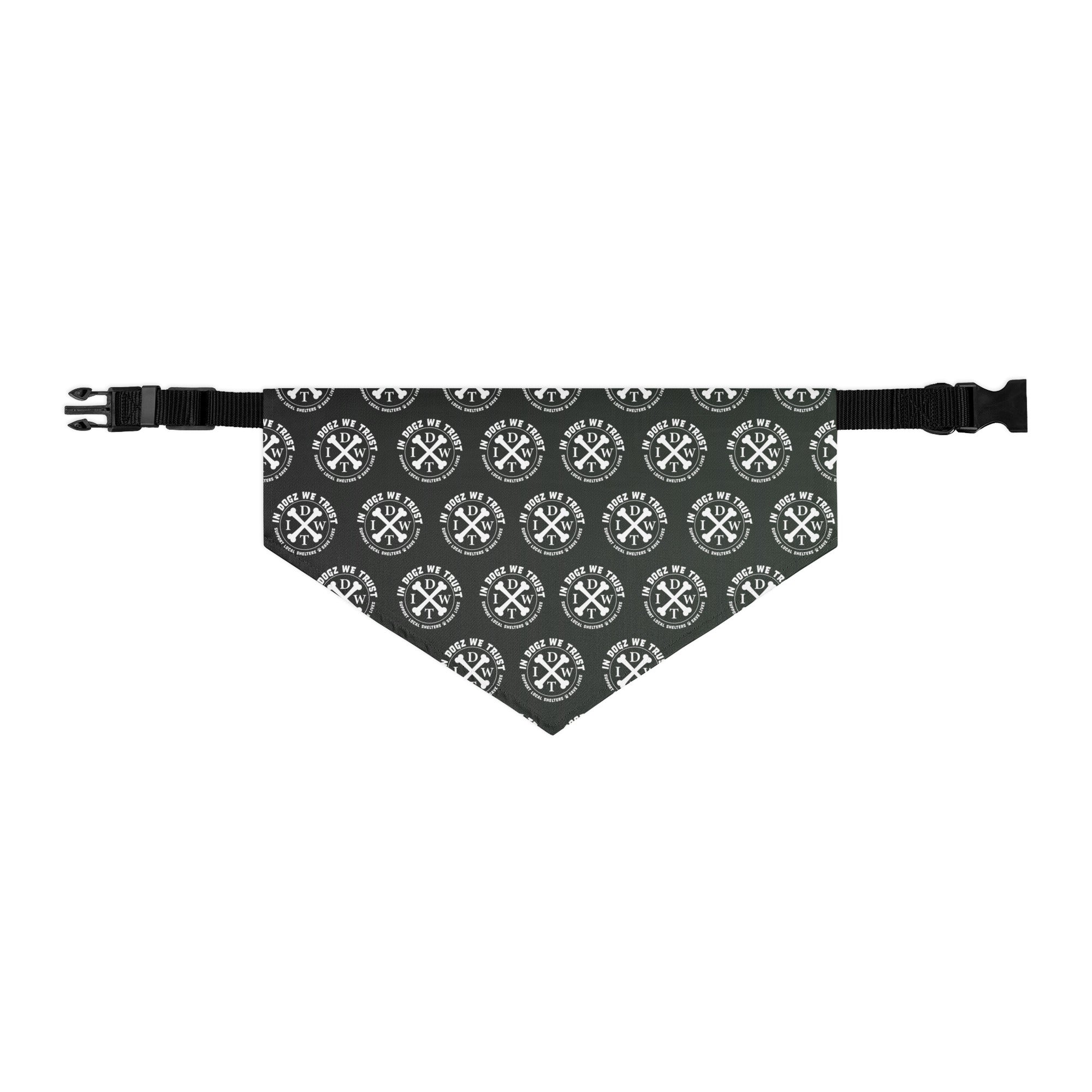 IDWT Crossbones Pattern Adjustable Pet Bandana Collar - Forest Green - Size: L - In Dogz We Trust