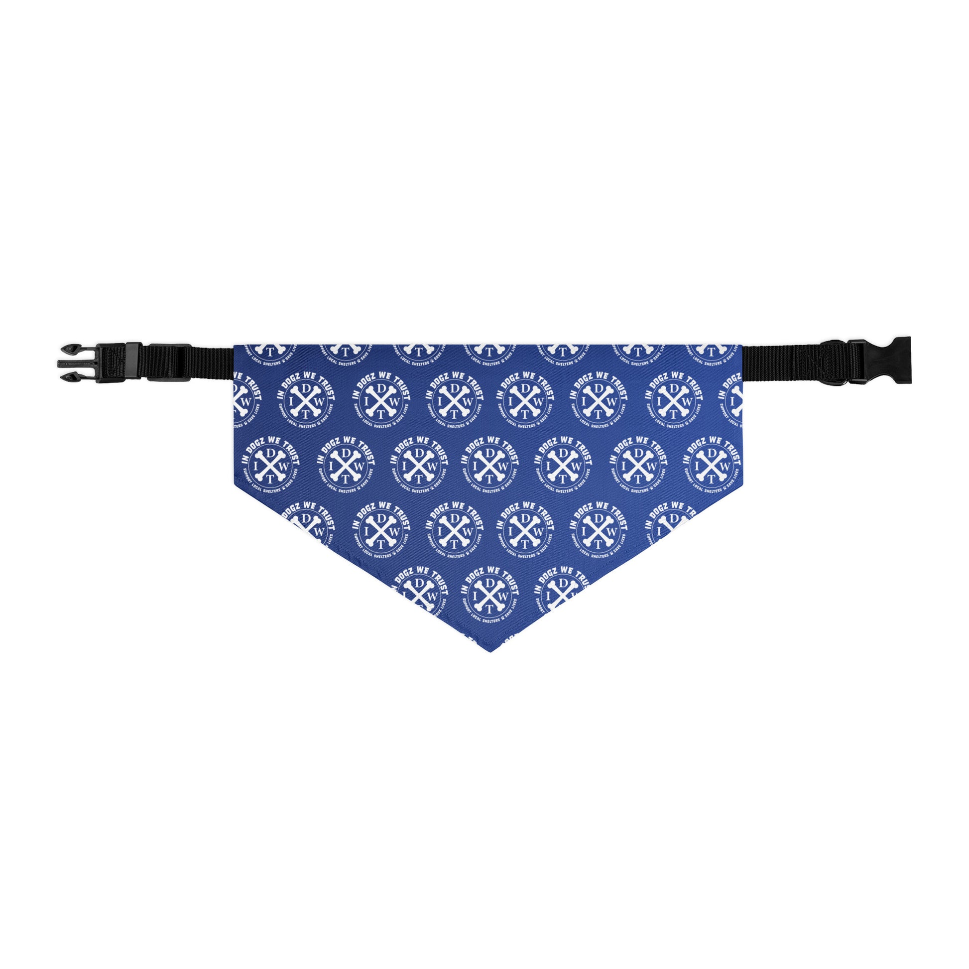IDWT Crossbones Pattern Adjustable Pet Bandana Collar - Blue - Size: L - In Dogz We Trust
