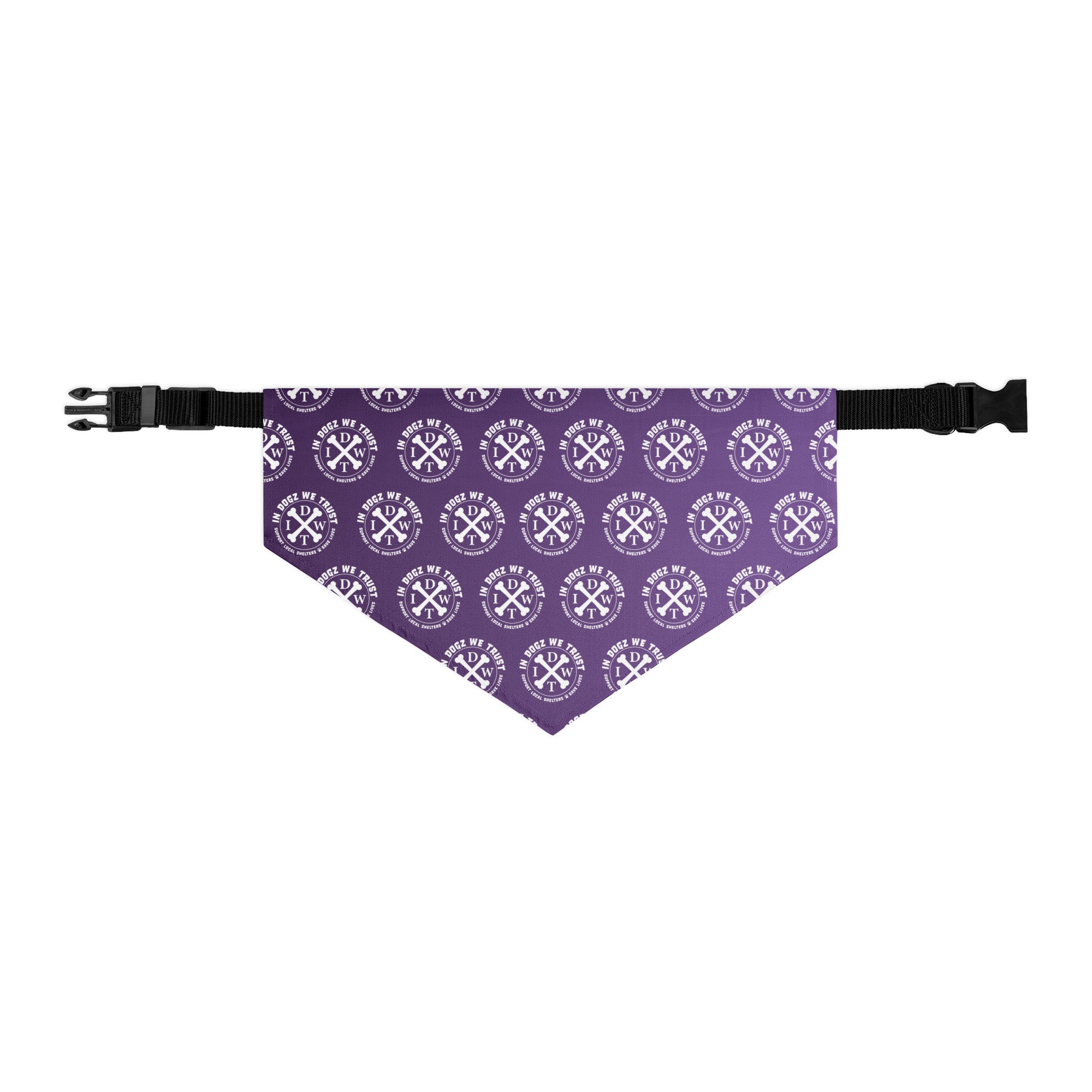IDWT Crossbones Pattern Adjustable Pet Bandana Collar - Purple - Size: L - In Dogz We Trust
