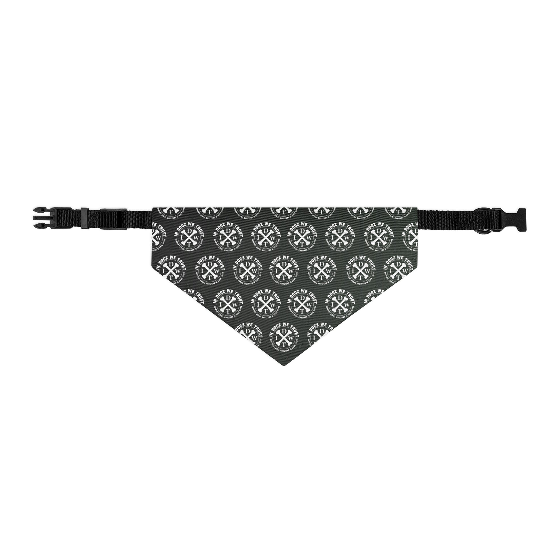 IDWT Crossbones Pattern Adjustable Pet Bandana Collar - Forest Green - Size: M - In Dogz We Trust