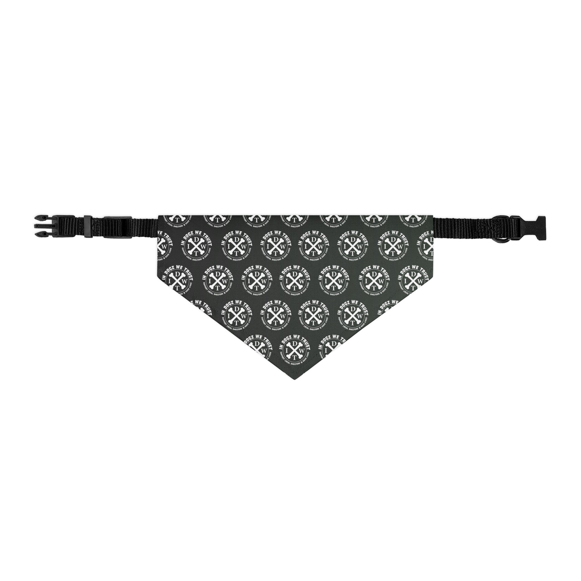 IDWT Crossbones Pattern Adjustable Pet Bandana Collar - Forest Green - Size: M - In Dogz We Trust