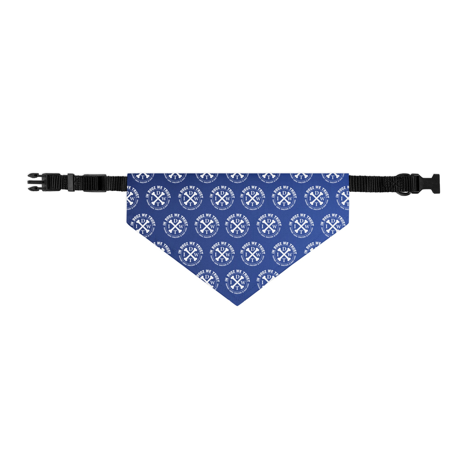 IDWT Crossbones Pattern Adjustable Pet Bandana Collar - Blue - Size: M - In Dogz We Trust