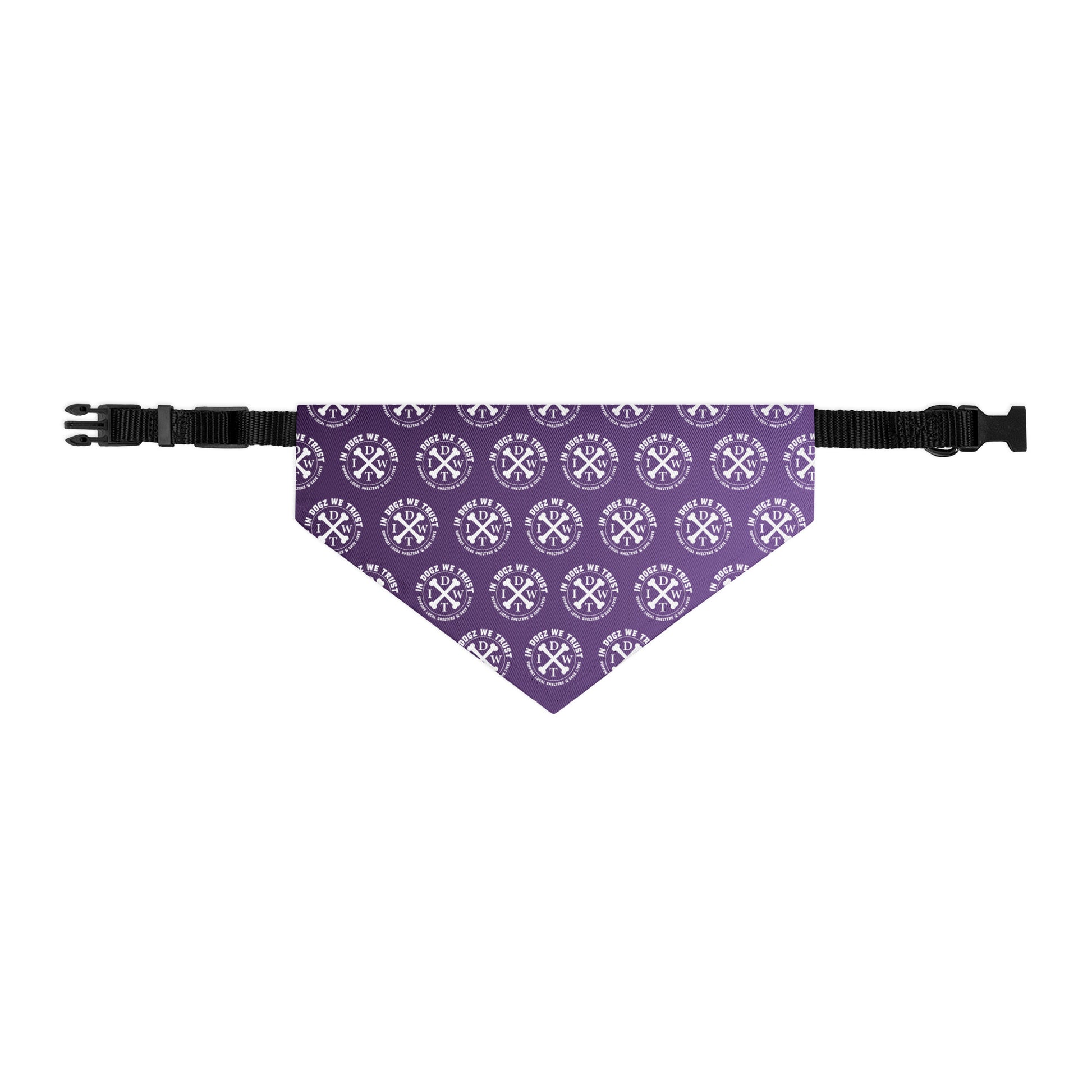 IDWT Crossbones Pattern Adjustable Pet Bandana Collar - Purple - Size: M - In Dogz We Trust