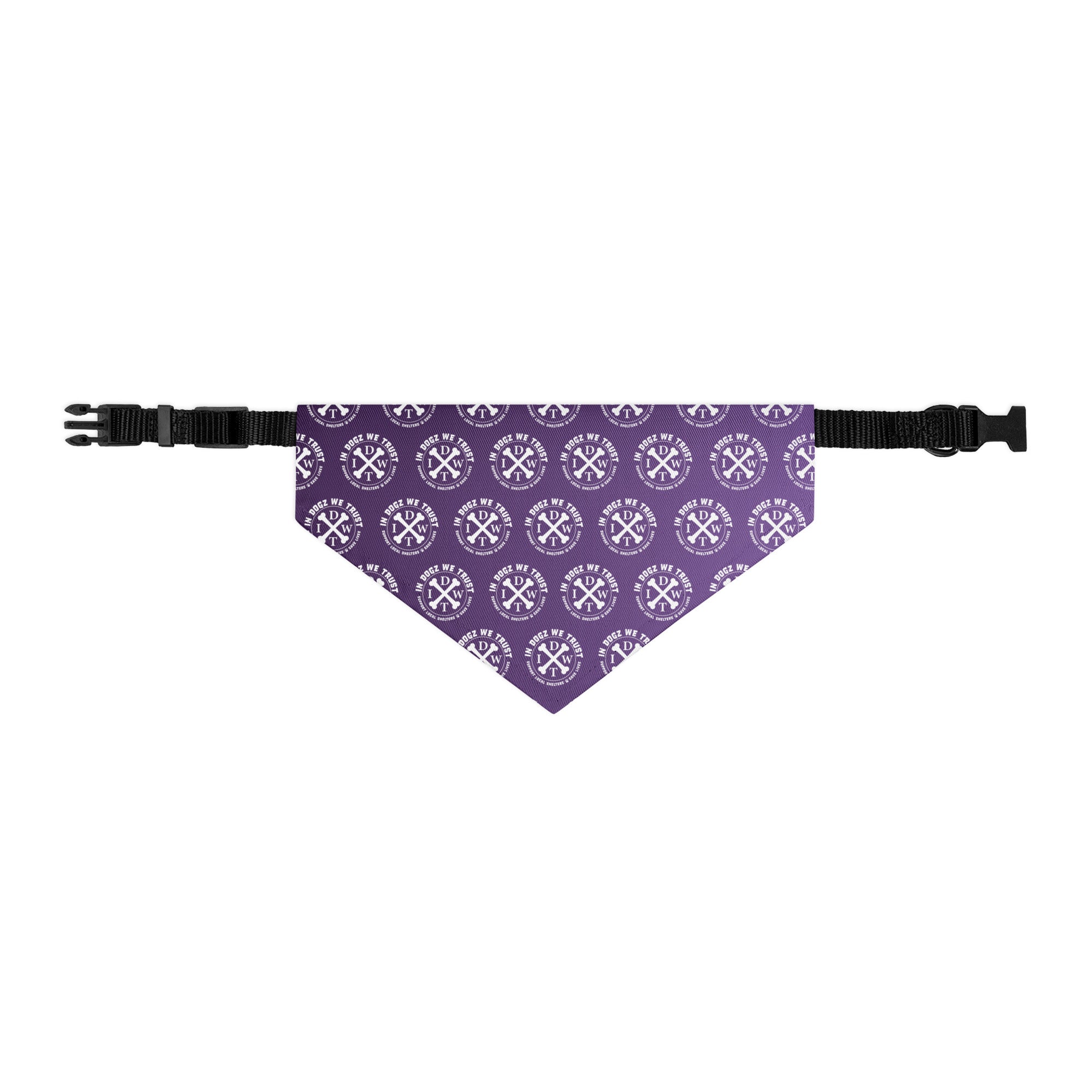 IDWT Crossbones Pattern Adjustable Pet Bandana Collar - Purple - Size: M - In Dogz We Trust