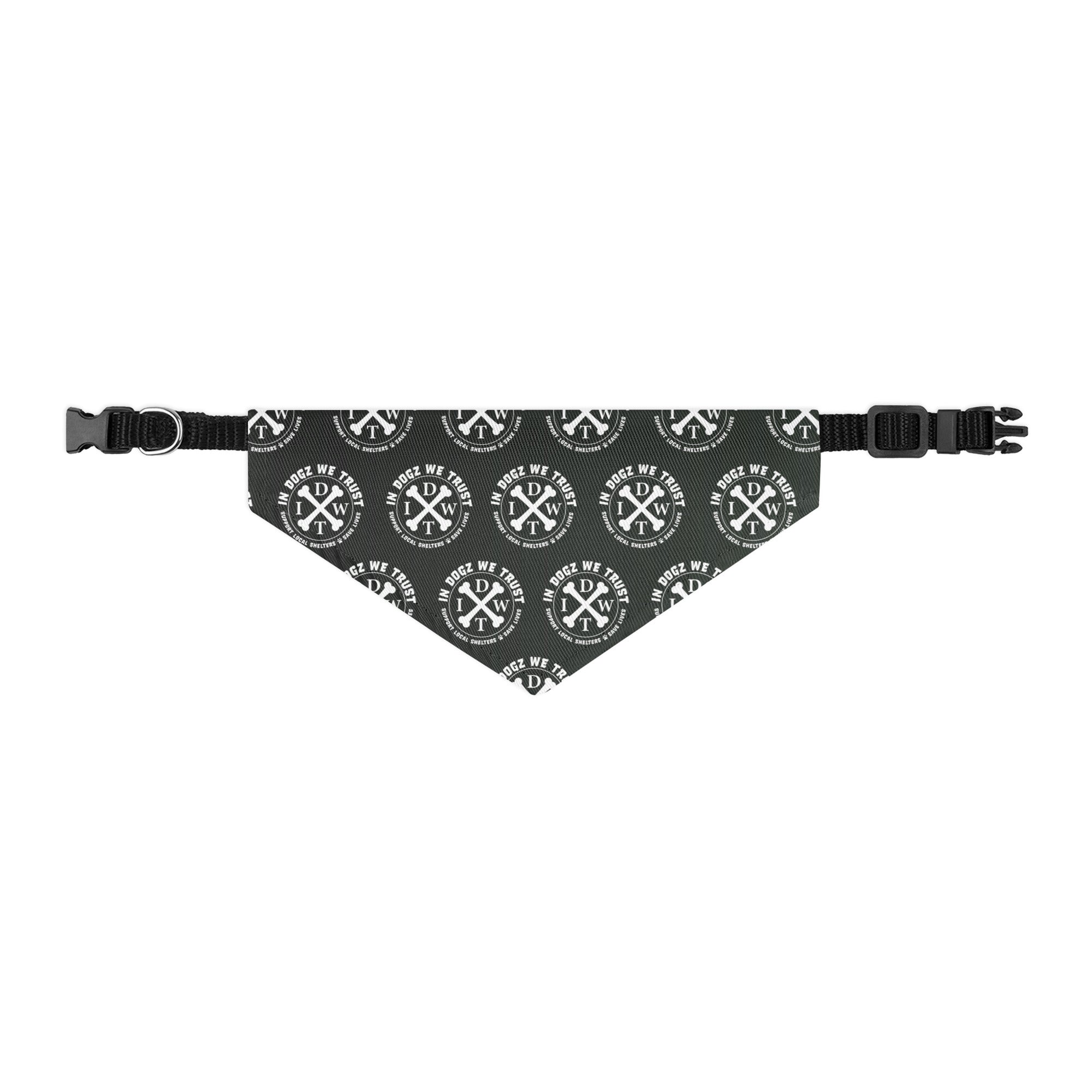 IDWT Crossbones Pattern Adjustable Pet Bandana Collar - Forest Green - Size: S - In Dogz We Trust