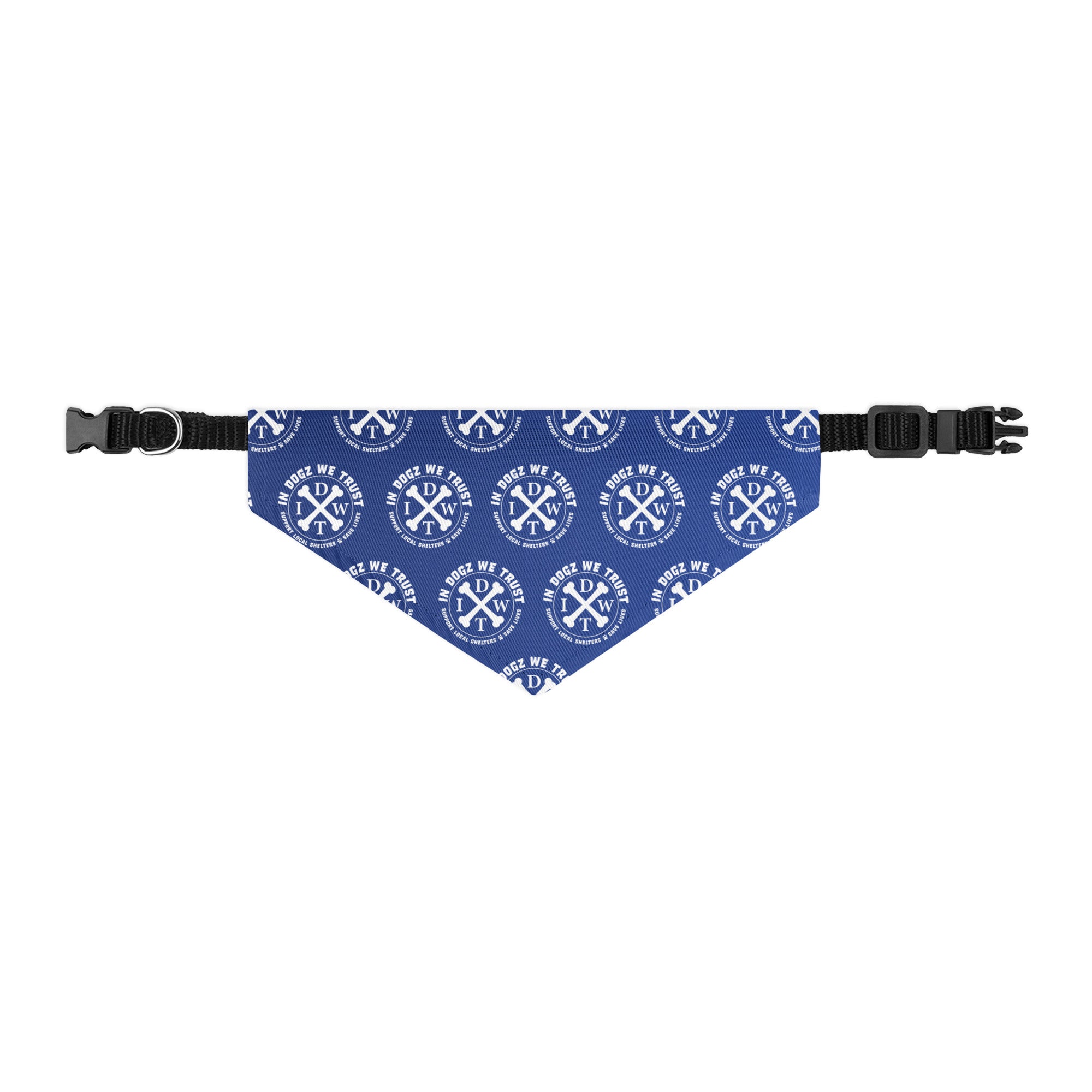 IDWT Crossbones Pattern Adjustable Pet Bandana Collar - Blue - Size: S - In Dogz We Trust