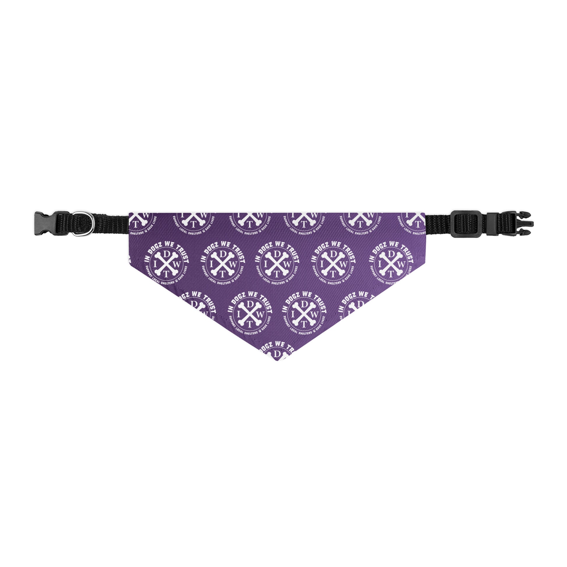 IDWT Crossbones Pattern Adjustable Pet Bandana Collar - Purple - Size: S - In Dogz We Trust