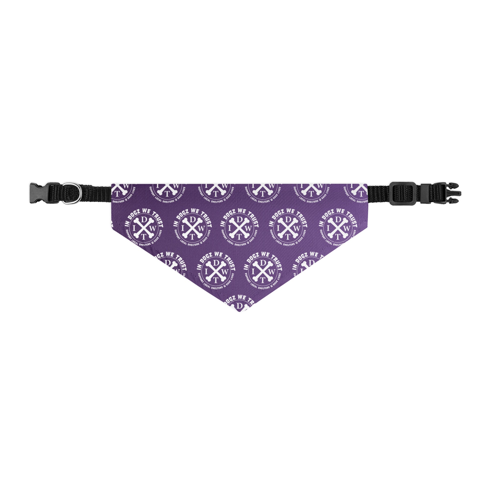 IDWT Crossbones Pattern Adjustable Pet Bandana Collar - Purple - Size: S - In Dogz We Trust