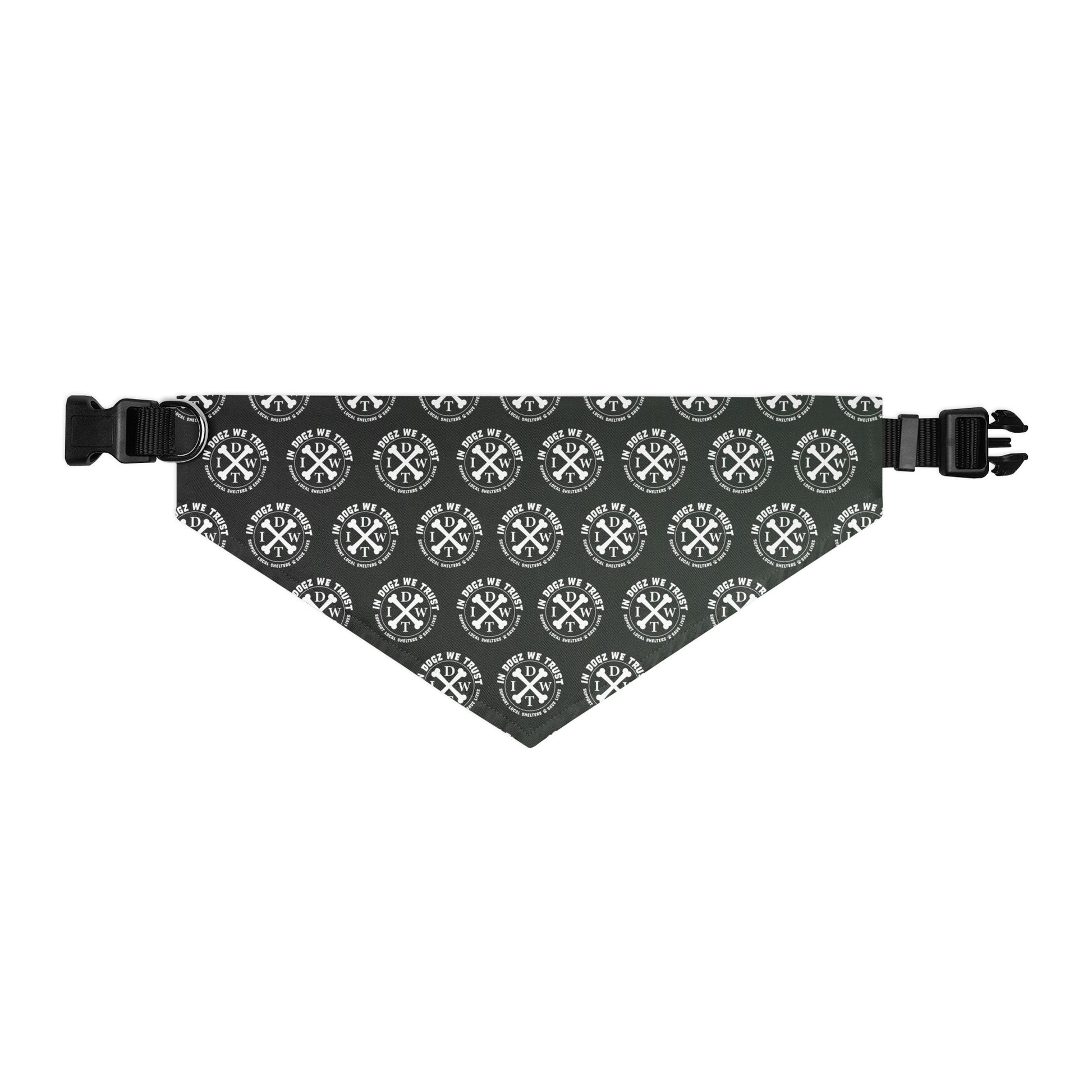 IDWT Crossbones Pattern Adjustable Pet Bandana Collar - Forest Green - Size: XL - In Dogz We Trust