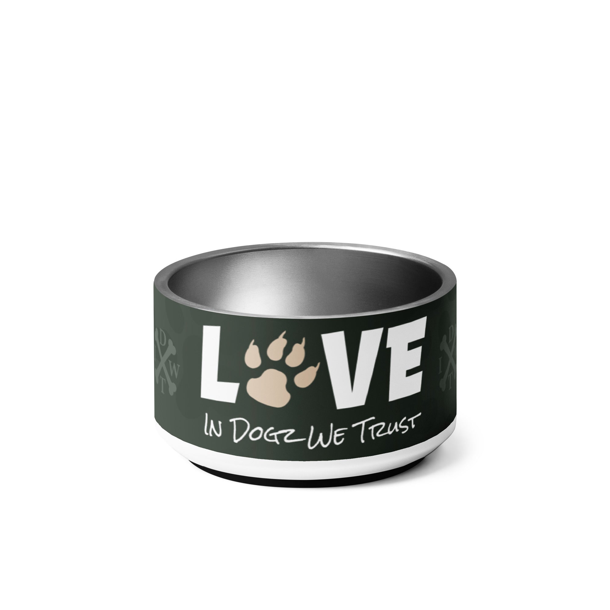 Puppy Love Pet Bowl - In Dogz We Trust - 18 oz - Front Display
