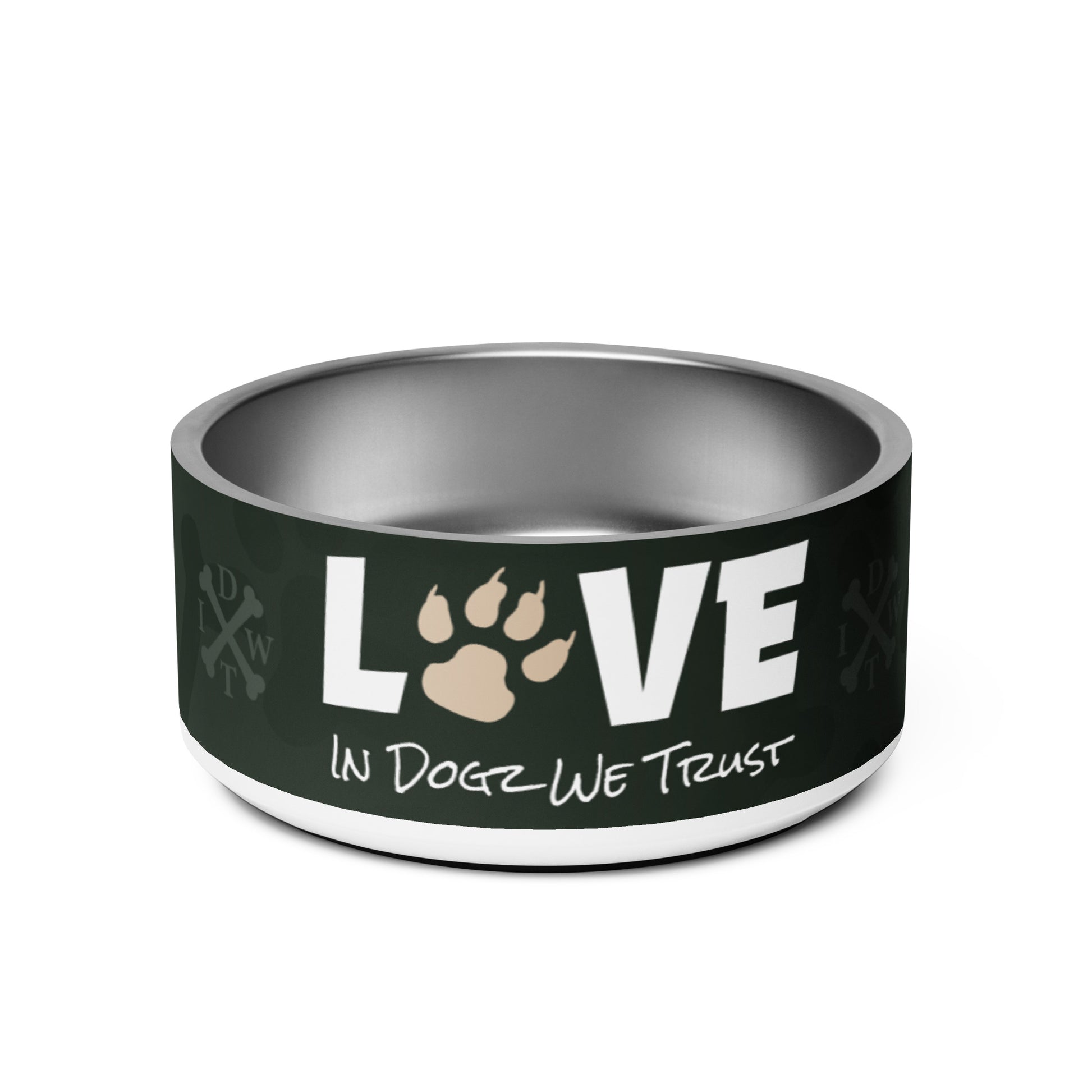 Puppy Love Pet Bowl - In Dogz We Trust - 32 oz - Front Display