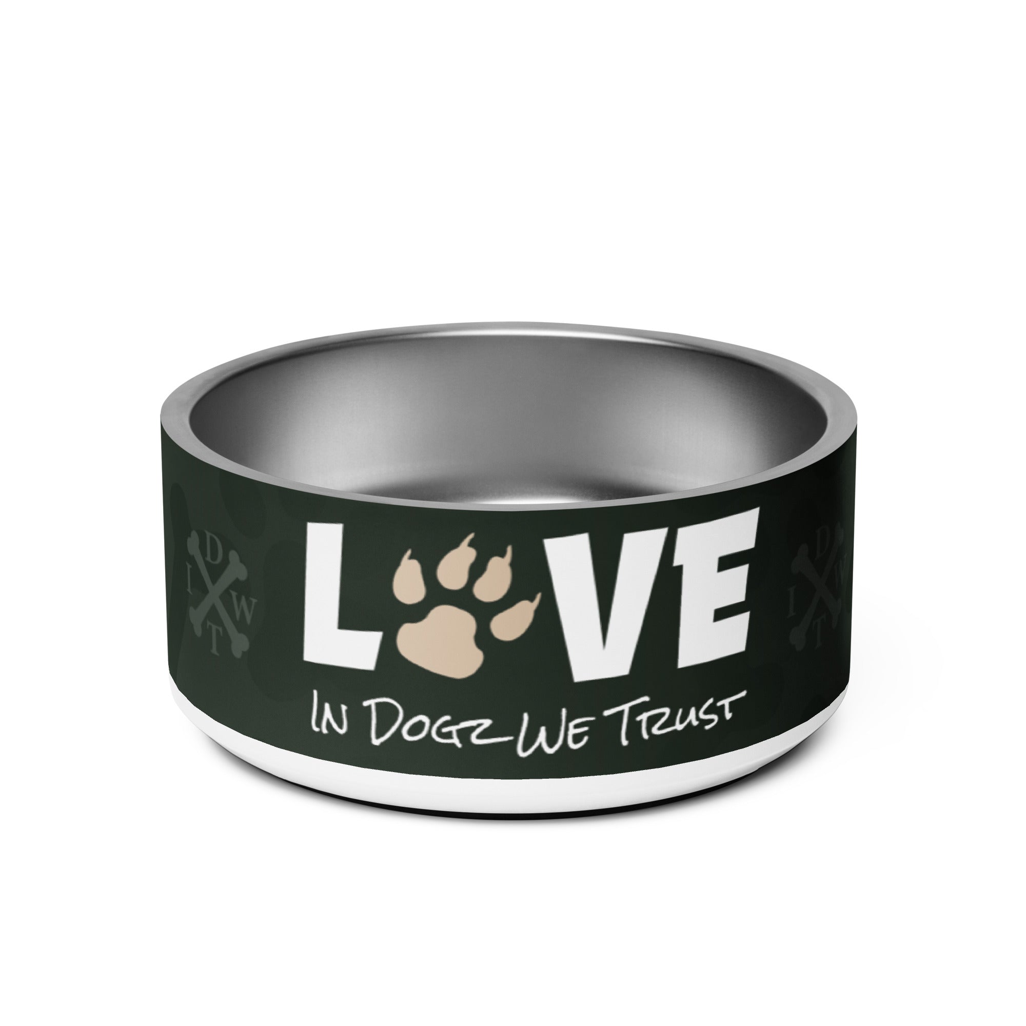 Puppy Love Pet Bowl - In Dogz We Trust - 32 oz - Front Display