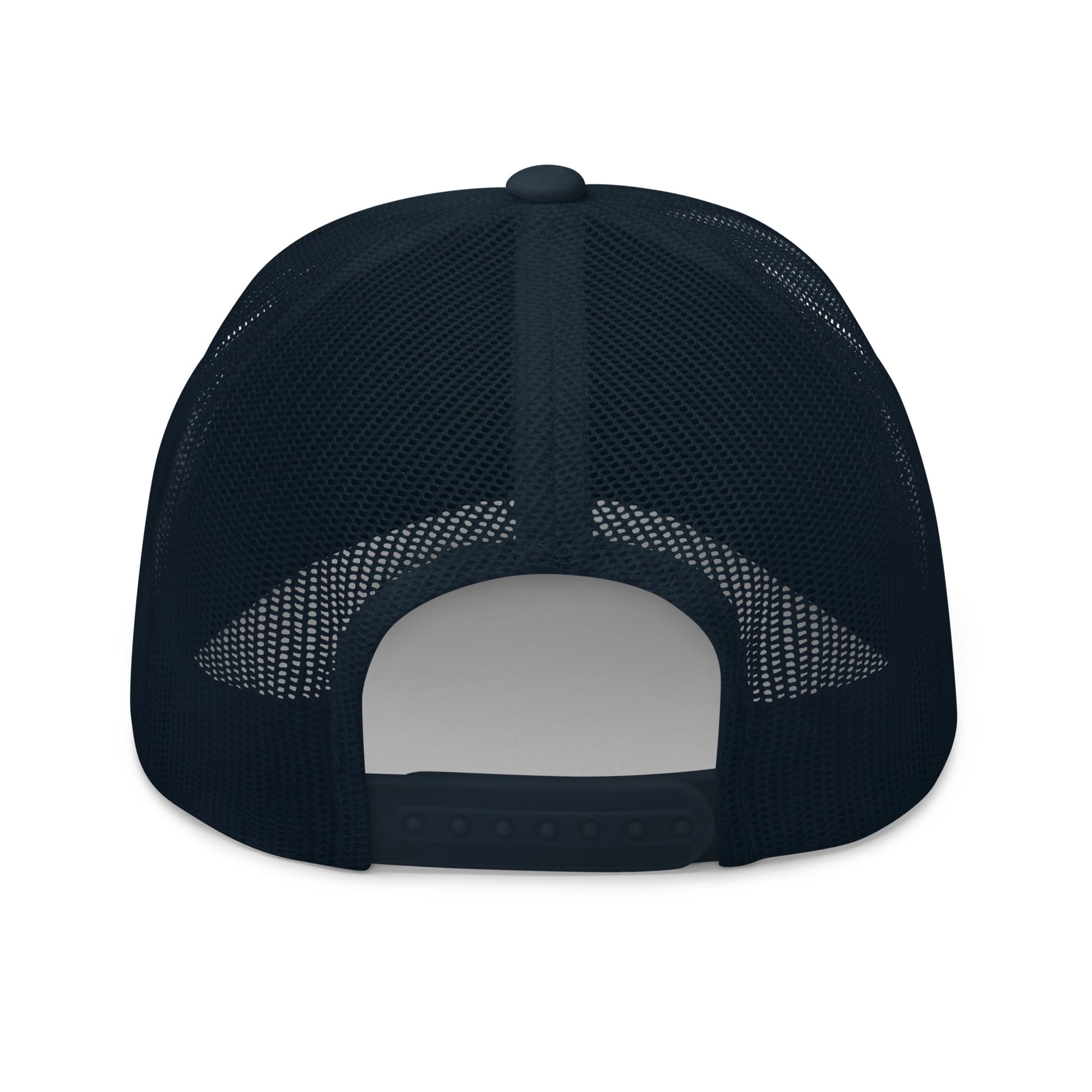 For the LOVE of Dogz - Embroidered Trucker Hat - Navy with White Design - In Dogz We Trust - Back View