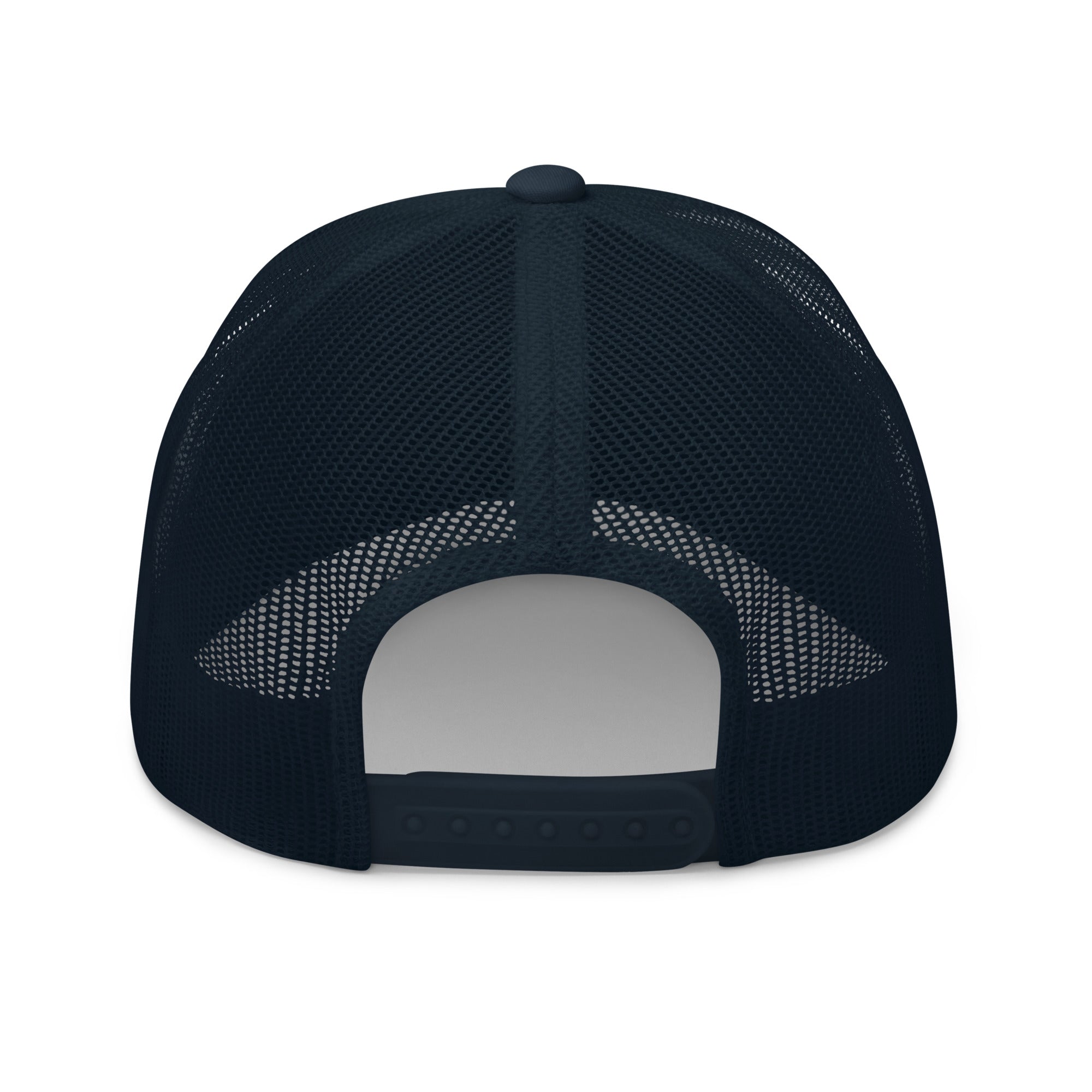 For the LOVE of Dogz - Embroidered Trucker Hat - Navy with White Design - In Dogz We Trust - Back View