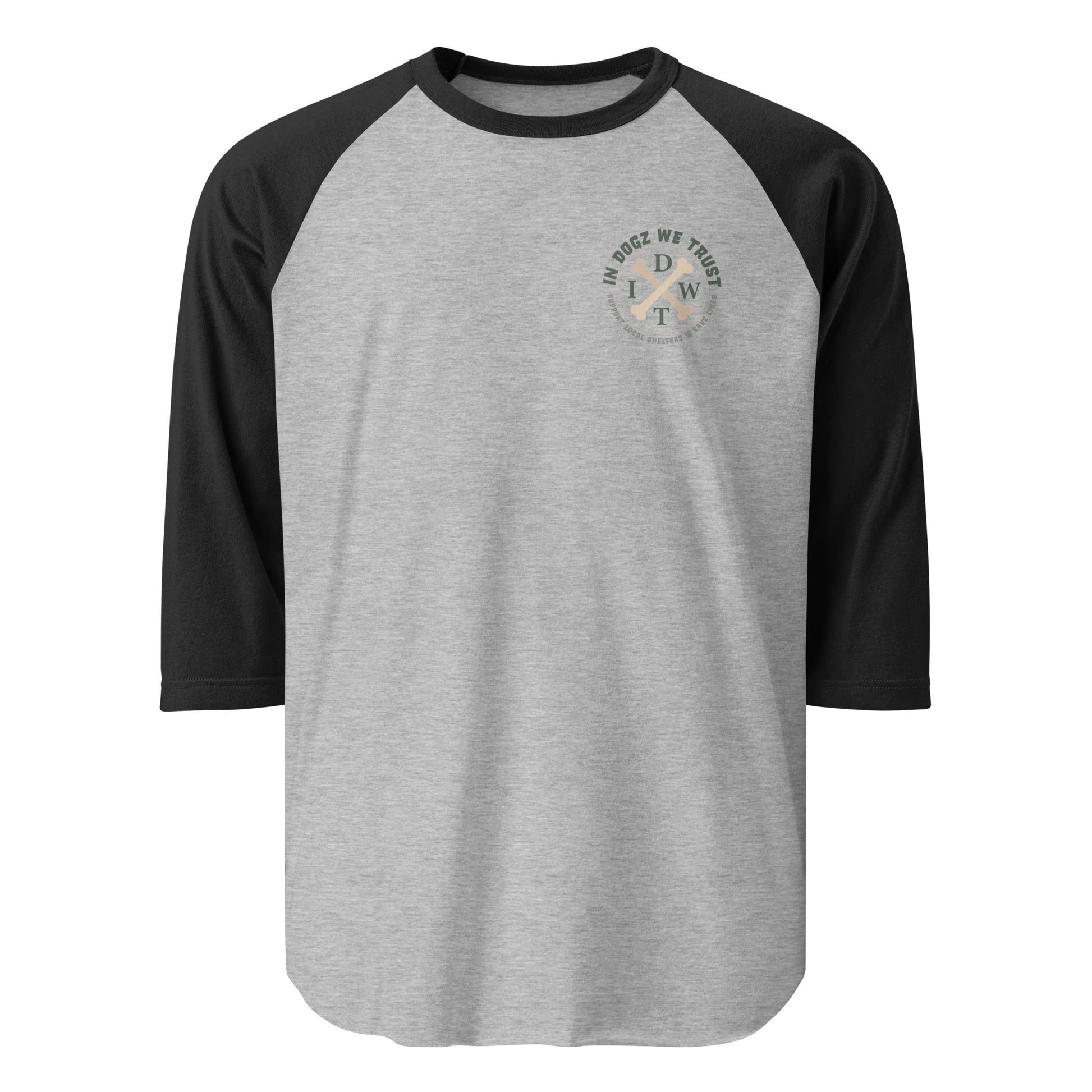 Crossbones 3/4 Sleeve Unisex Shirt - Heather Grey/Black - In Dogz We Trust - Front View
