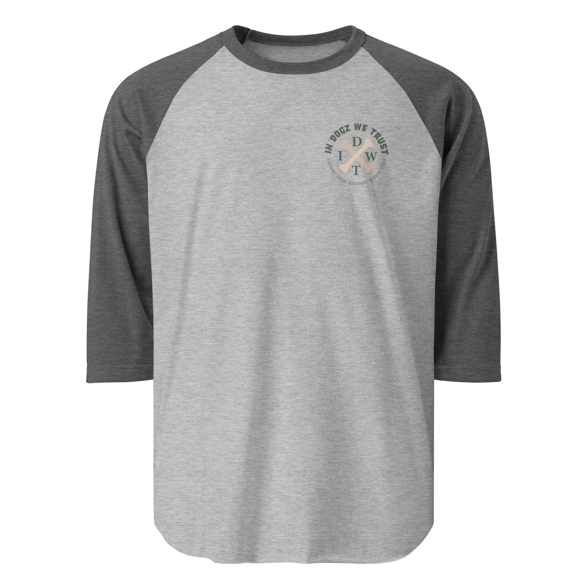Crossbones 3/4 Sleeve Unisex Shirt - Heather Grey/Heather Charcoal - In Dogz We Trust - Front View