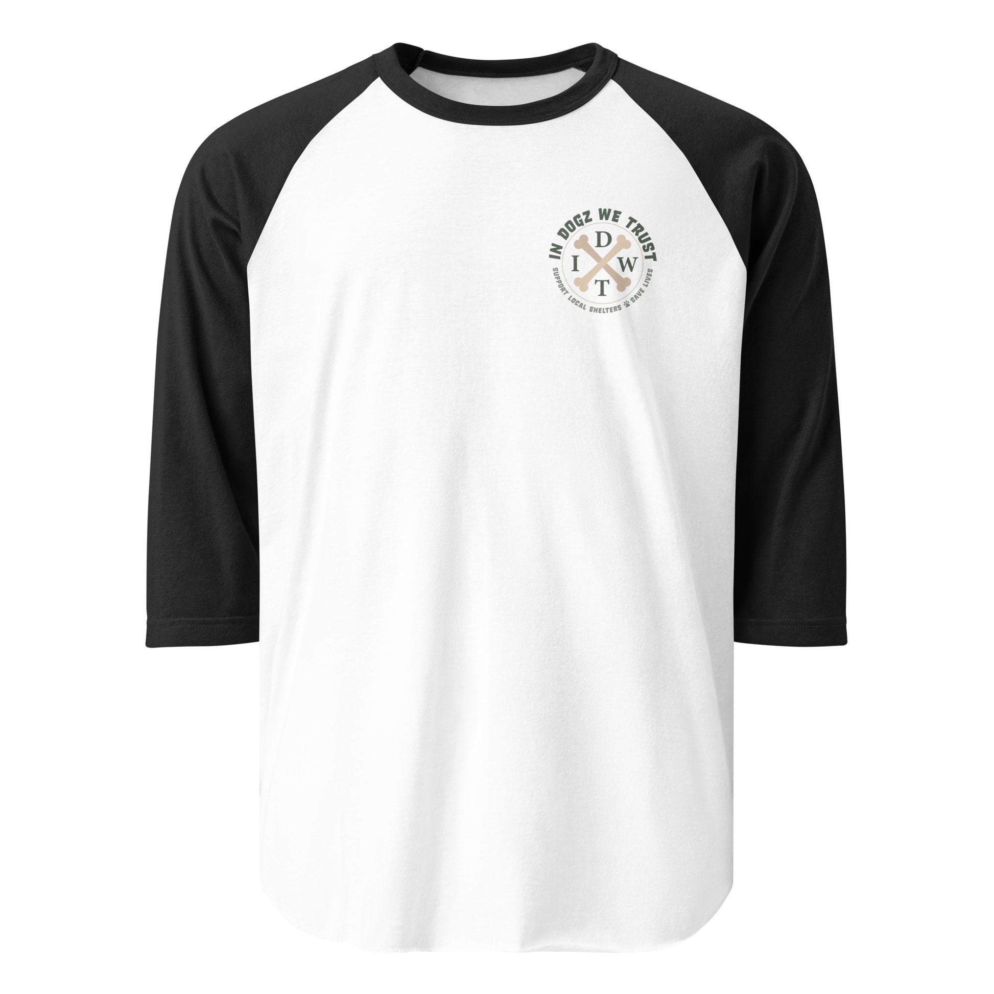 Crossbones 3/4 Sleeve Unisex Shirt - White/Black - In Dogz We Trust - Front View