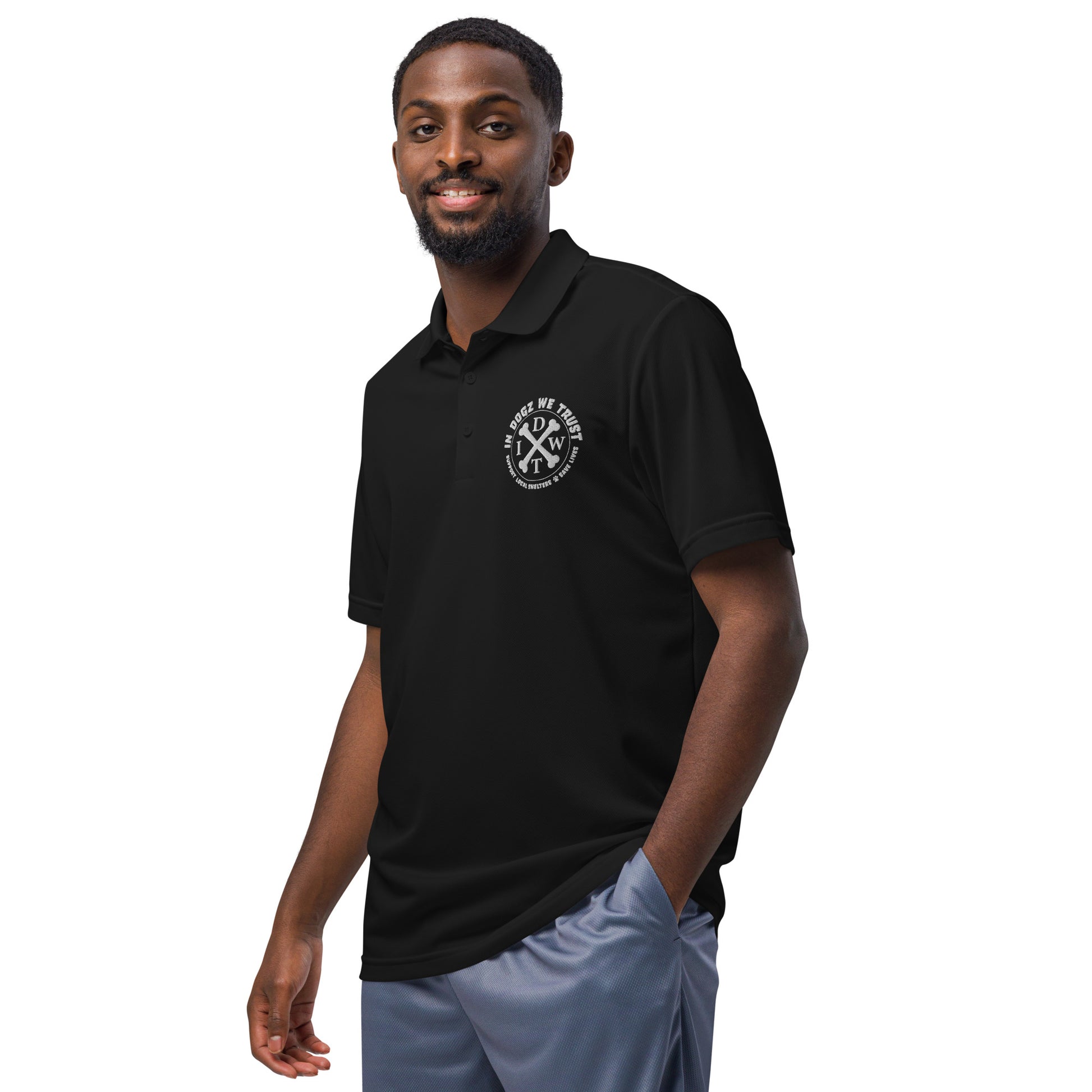IDWT Performance Sport Polo - Unisex Black Adidas Moisture Wicking T-shirt - Male Model