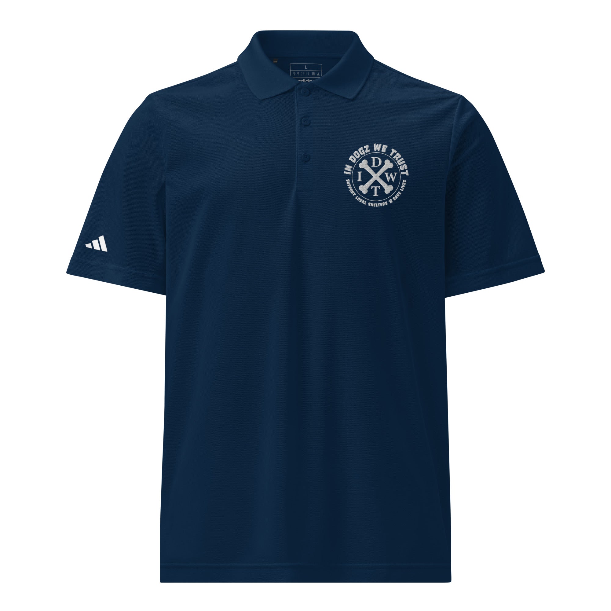 IDWT Performance Sport Polo - Unisex Collegiate Navy Adidas Moisture Wicking T-shirt - Front View