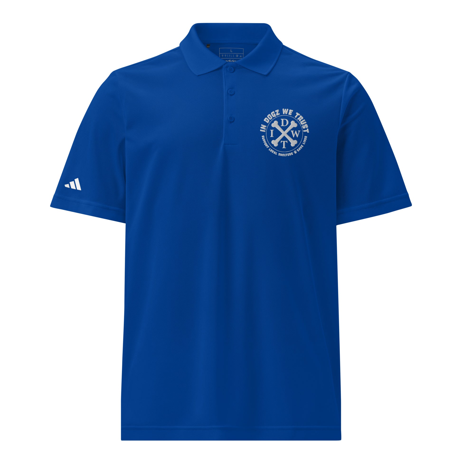 IDWT Performance Sport Polo - Unisex Collegiate Royal Adidas Moisture Wicking T-shirt - Front View