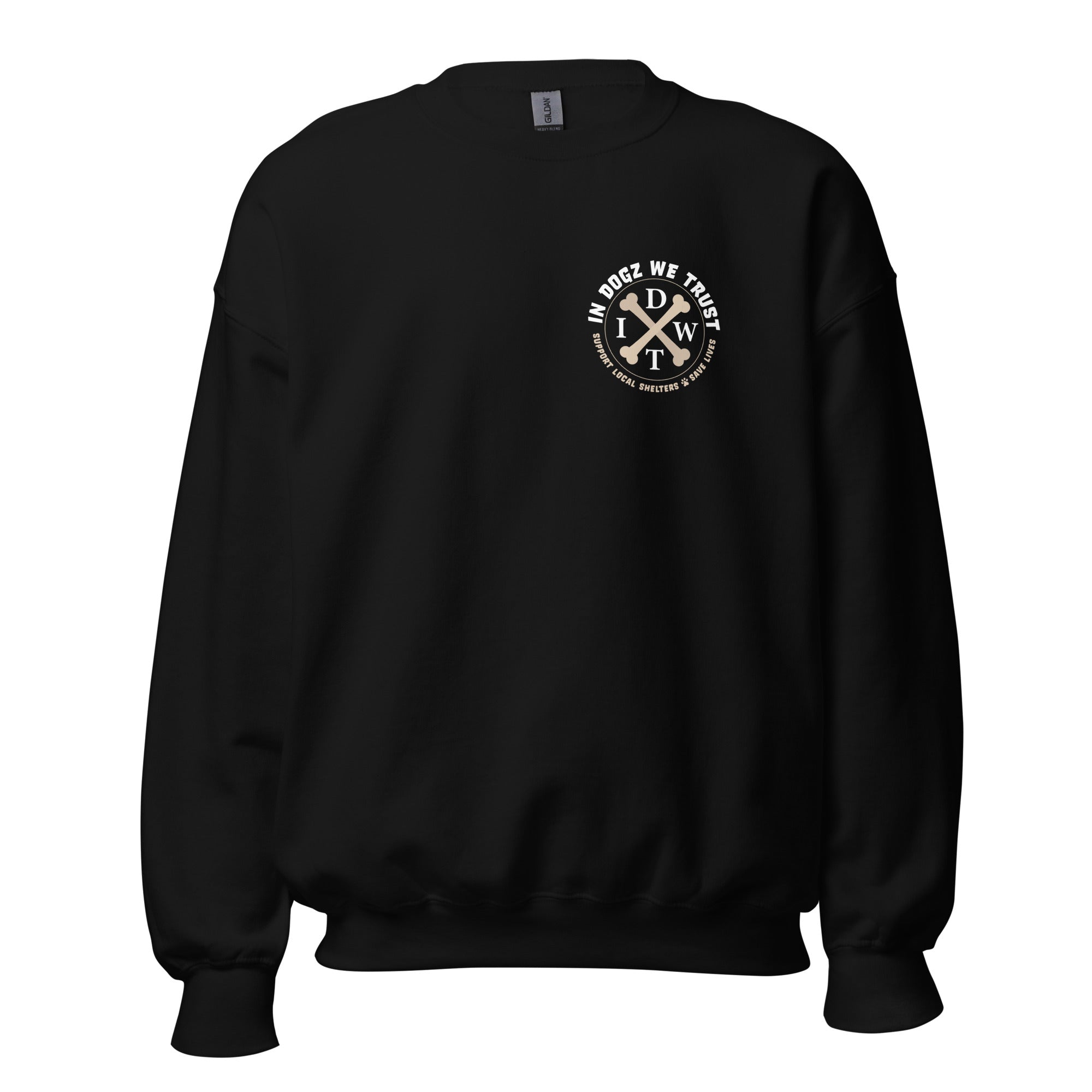 Love Dogz. Tolerate Humans. Soft Crewneck Sweater - Black - In Dogz We Trust - Front View